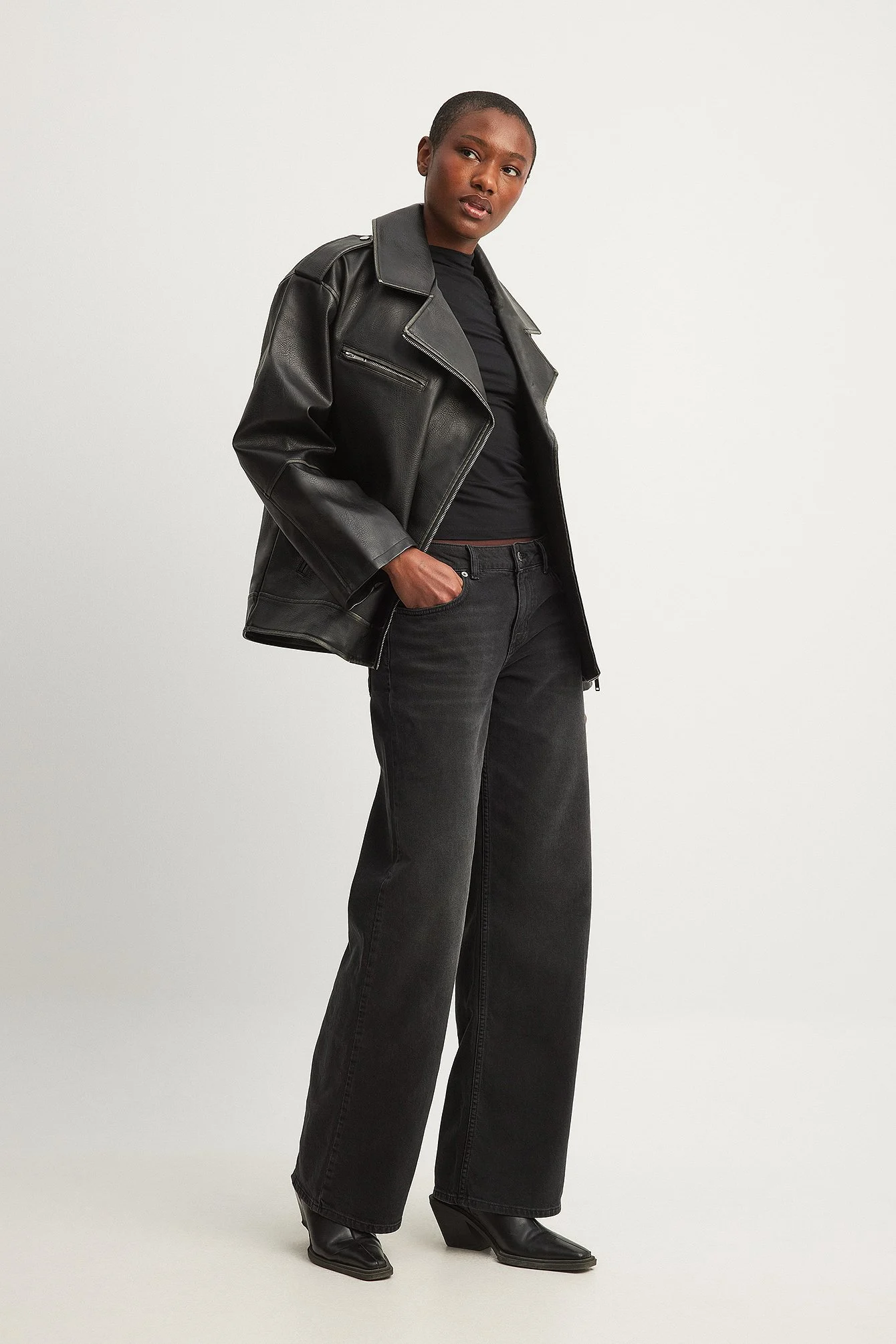Verwaschene PU-Bikerjacke