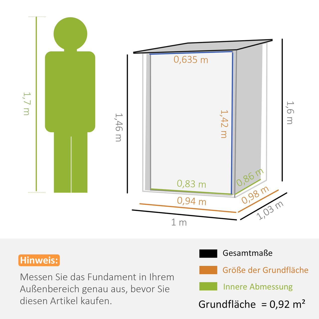 Outsunny Outsunny Gerätehaus aus Stahl, 0,92 m² Geräteschuppen mit Pultdach für Balkon