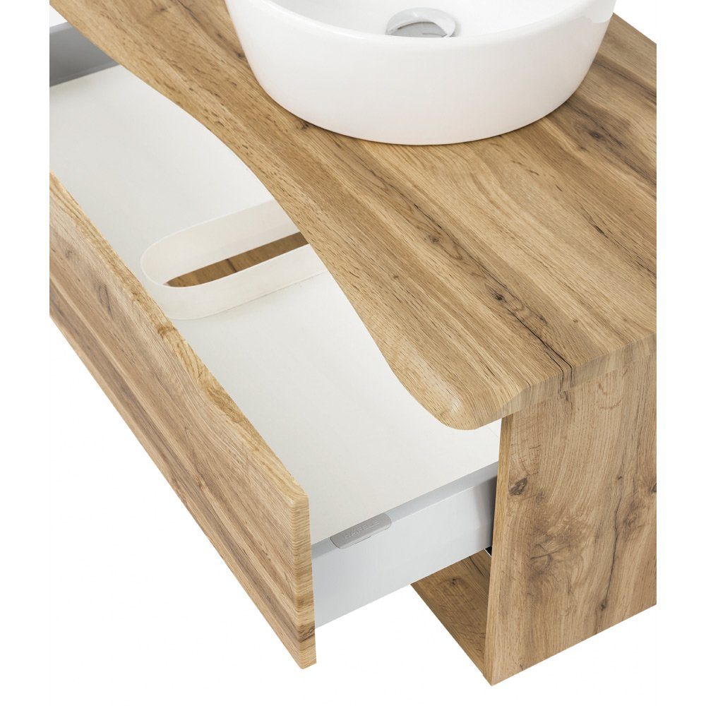 Lomadox Badmöbel-Set KAHLA-03, (3-St), Eiche Baumkantenoptik Waschbecken und Spiegelschrank 181/200/52 cm