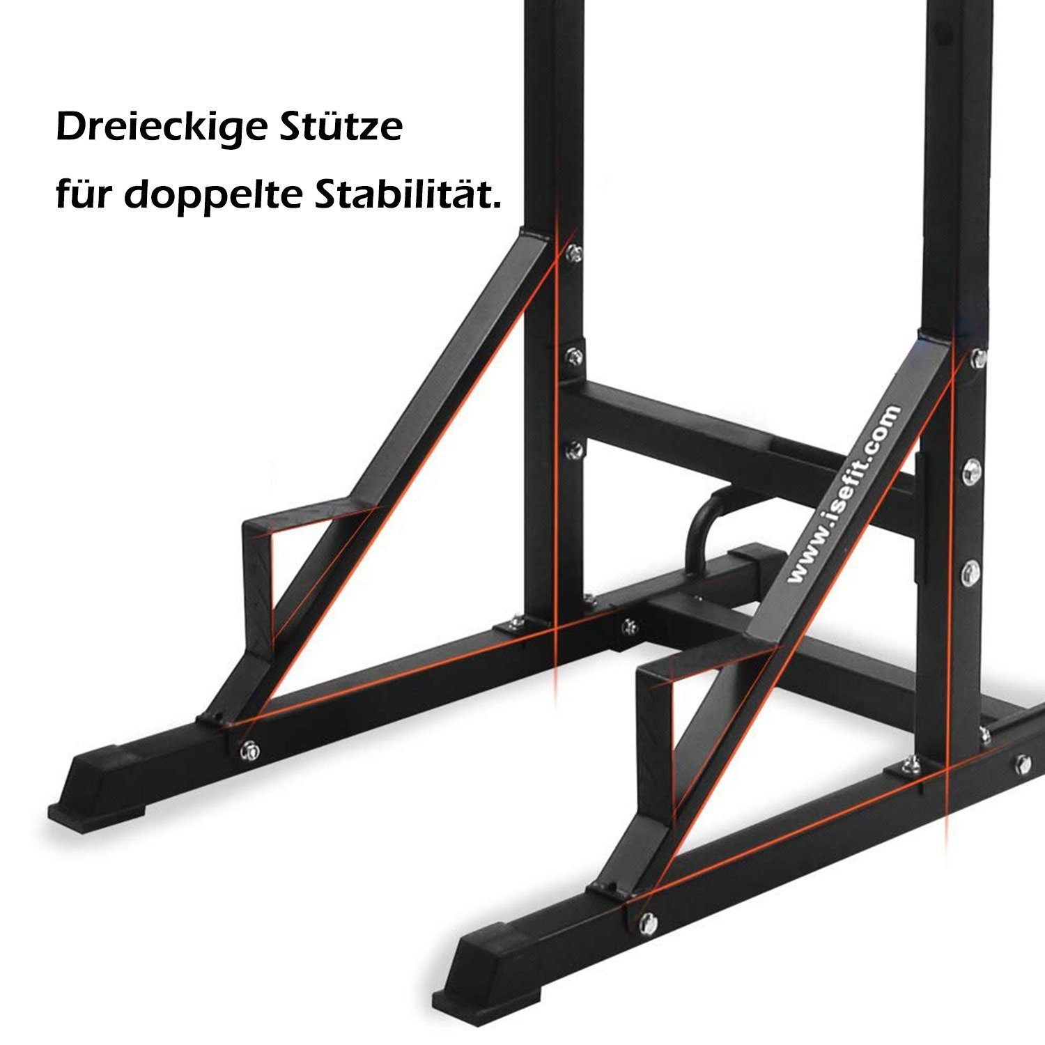 ISE Kraftstation ISE Kraftturm Power Town,Multifunktions Kraftstation mit klappbar Hantelbank, Klimmzugstation, Liegestützgriffe, Dip-Station, Max.120 KG, ideal für Home-Gym SY-4006,SY-5607