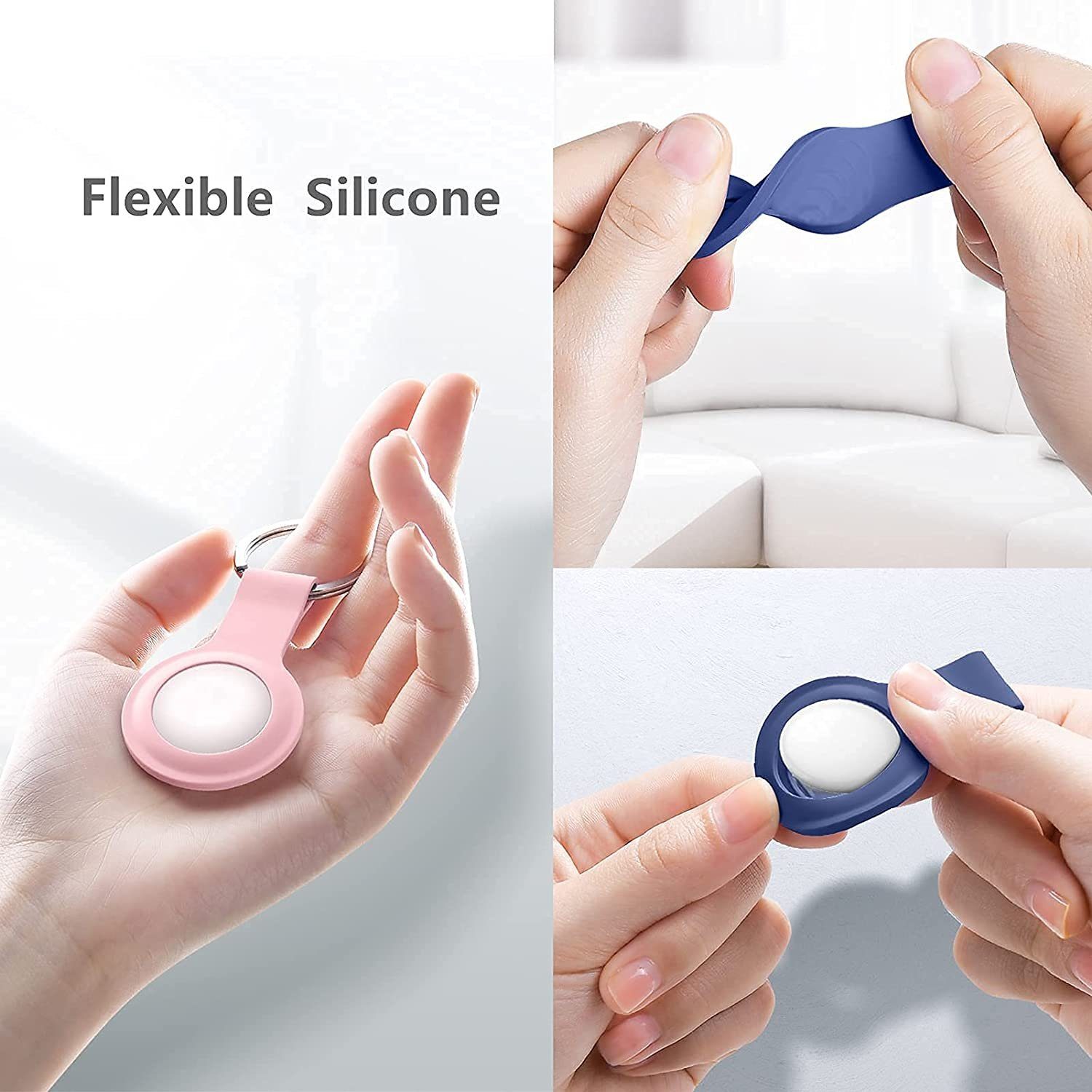 GESMA Schlüsselanhänger Schutzhülle für Apple AirTag mit Schlüsselanhänger, Silikon Hülle mit Keyring für AirTags Anhänger Halter Keychain Case Cover Key Ring (6-tlg)
