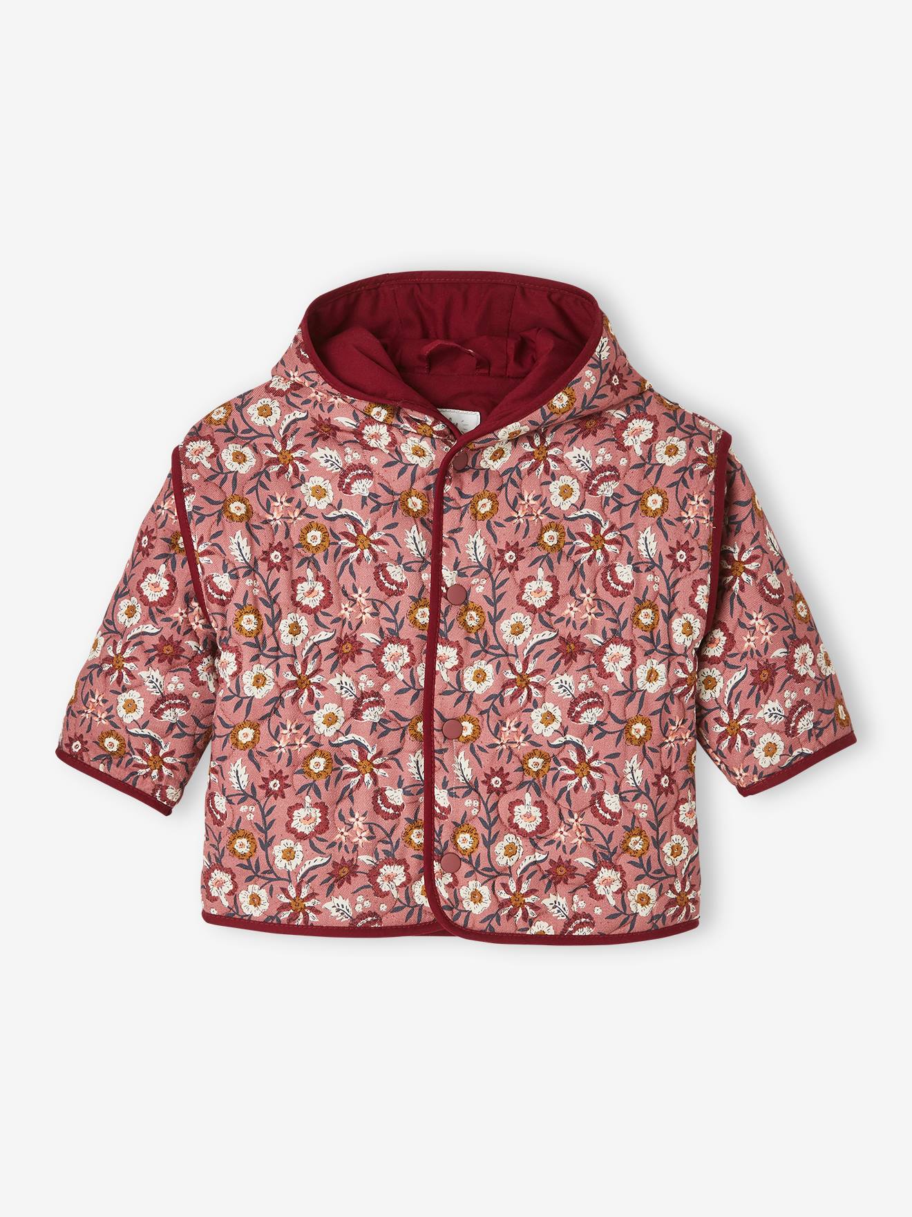 Veste matelassée bébé avec capuche bordeaux imprimé