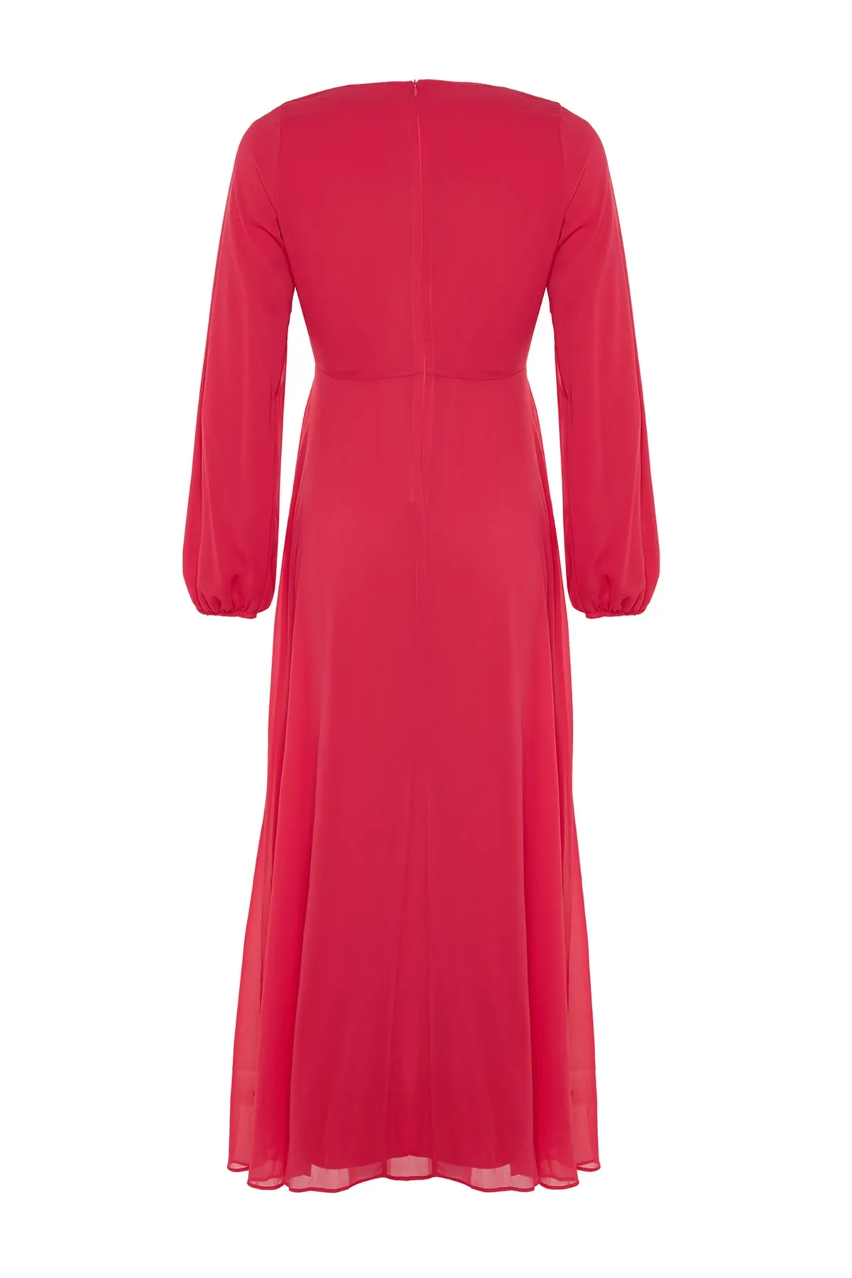 Trendyol Modest  Fuchsiafarbenes, gefüttertes Kleid aus gewebtem Chiffon mit Raffung vorne TCTSS23EB00064