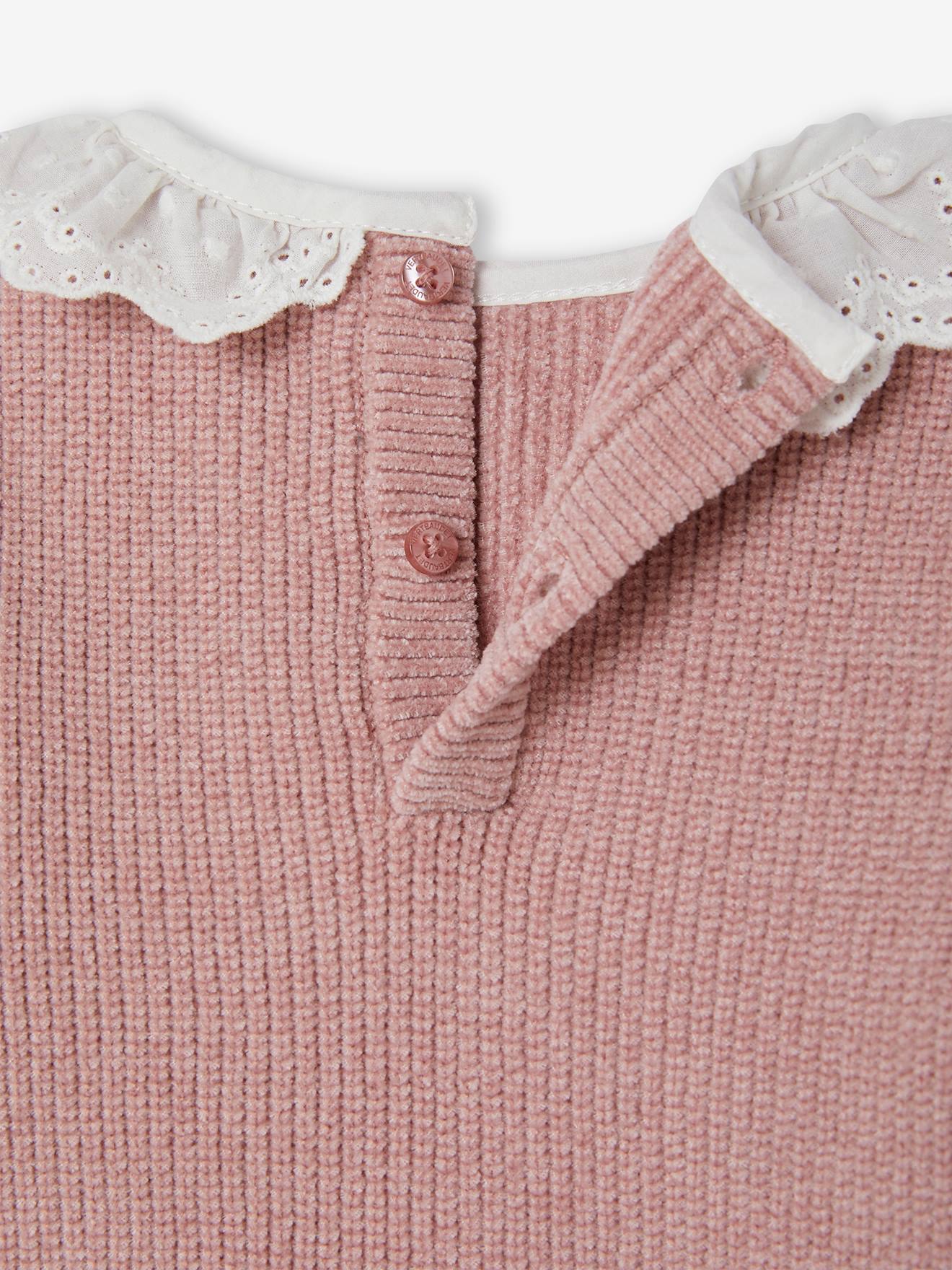 Vertbaudet Baby Strickpullover, Kragen mit Lochstickerei - pulver lila