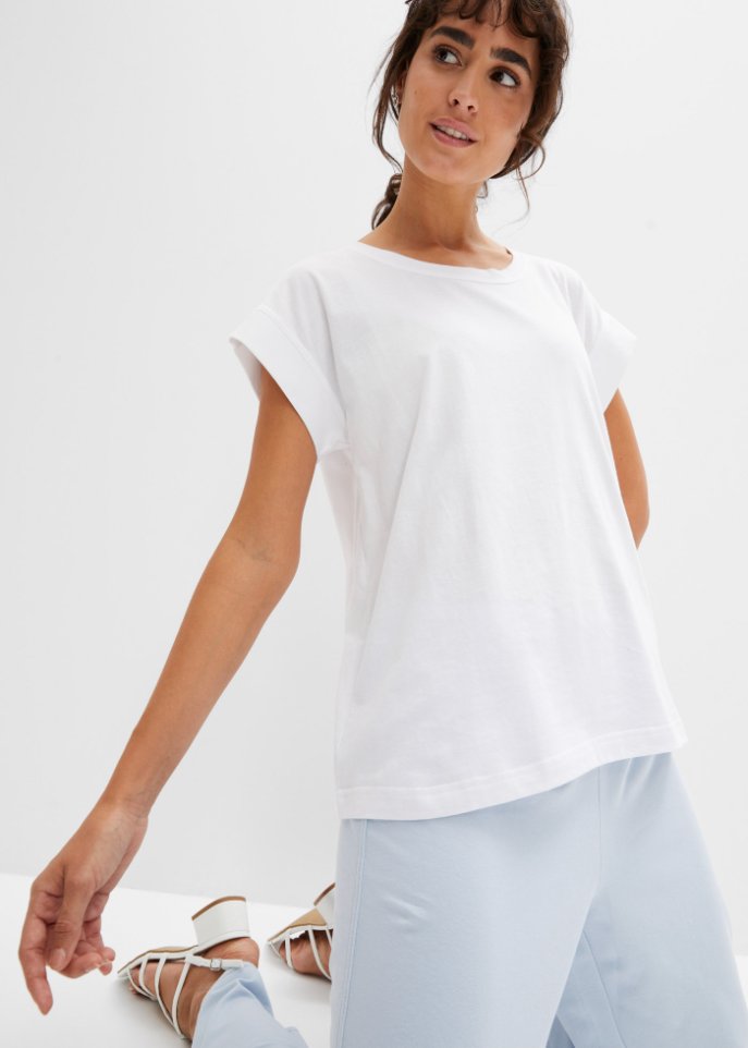 Baumwollshirt mit überschnittener Schulter, 2er Pack