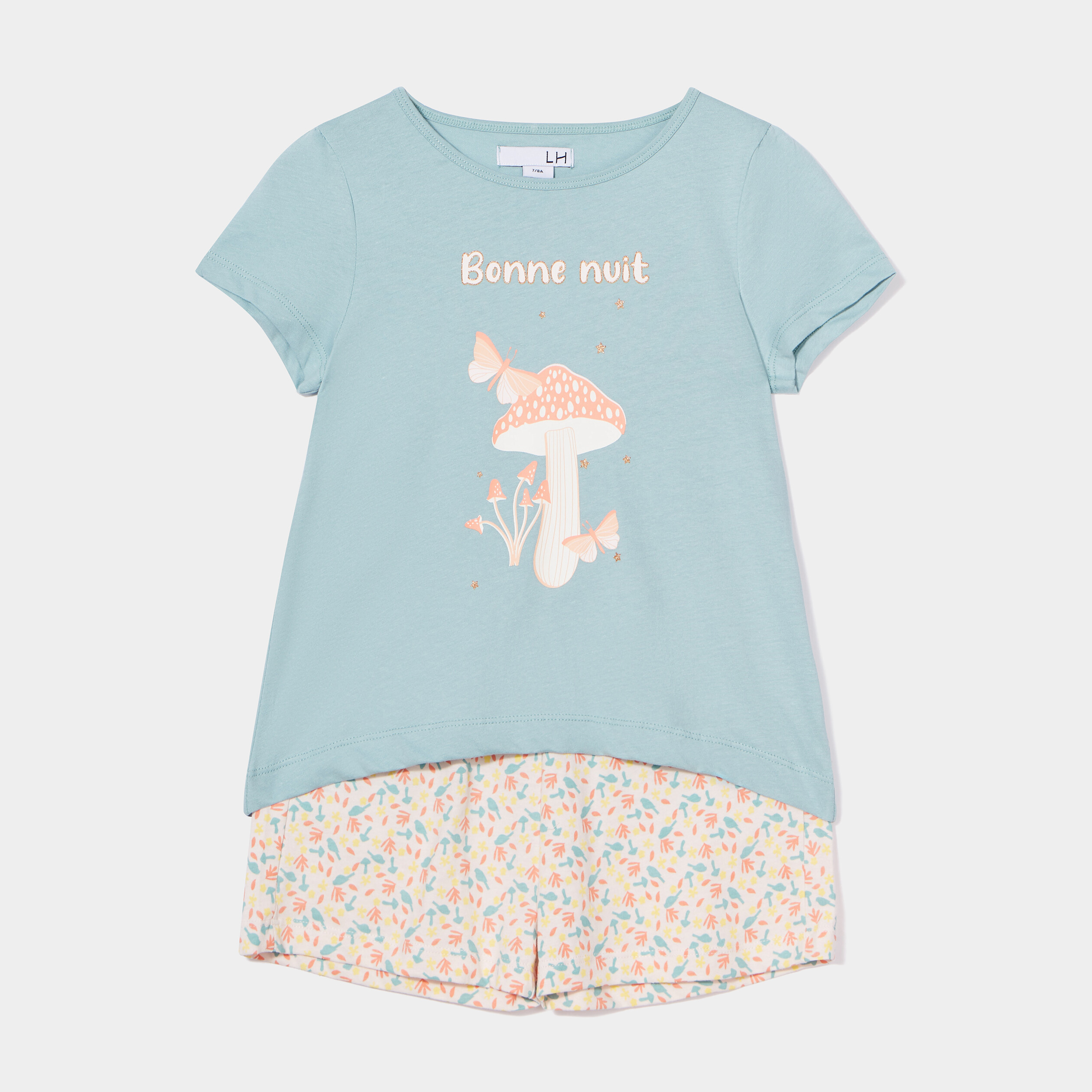 Ensemble pyjama short 2 pièces coton vert clair fille | La Halle
