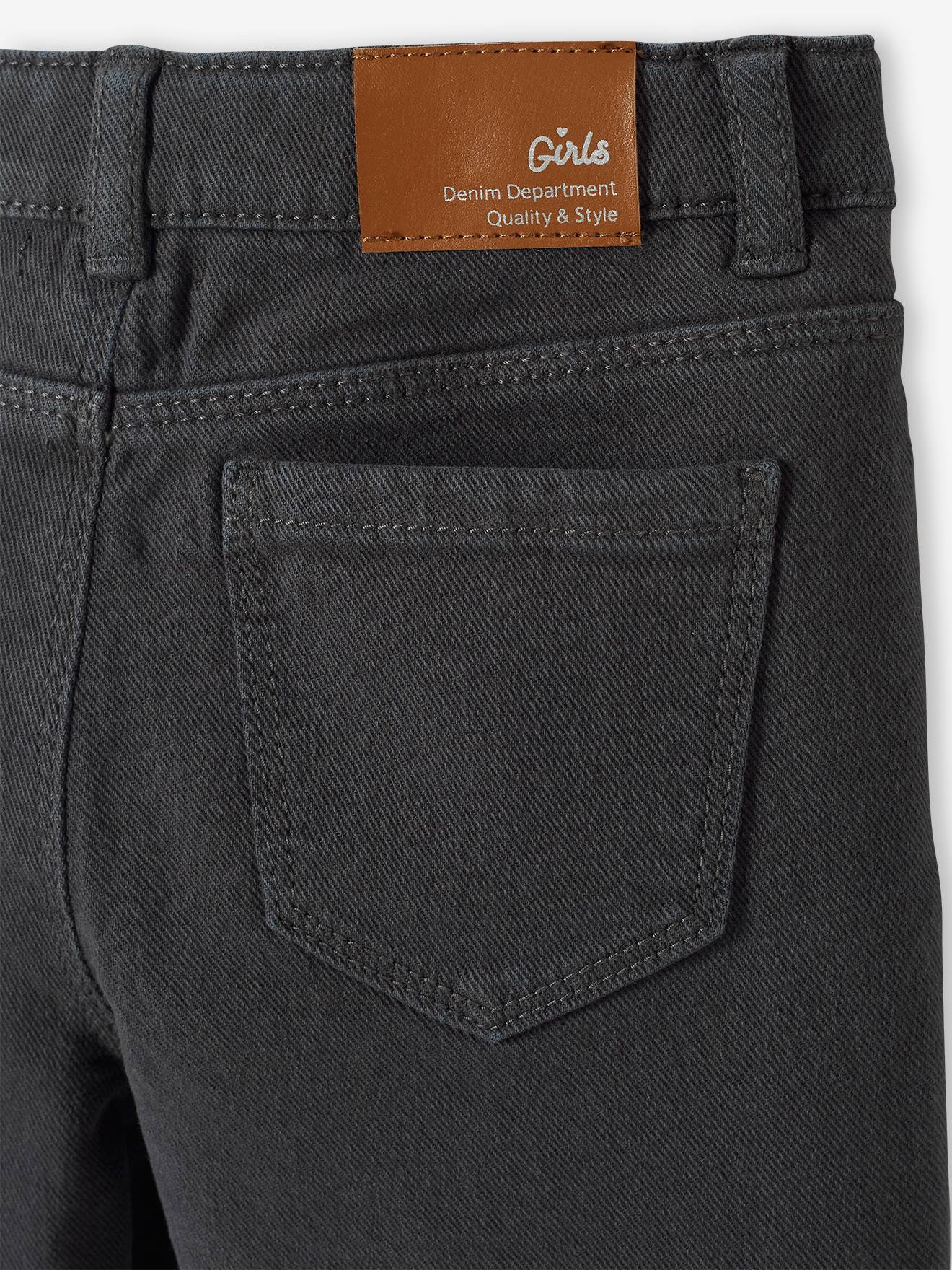 Pantalon flare brodé aux poches fille denim black