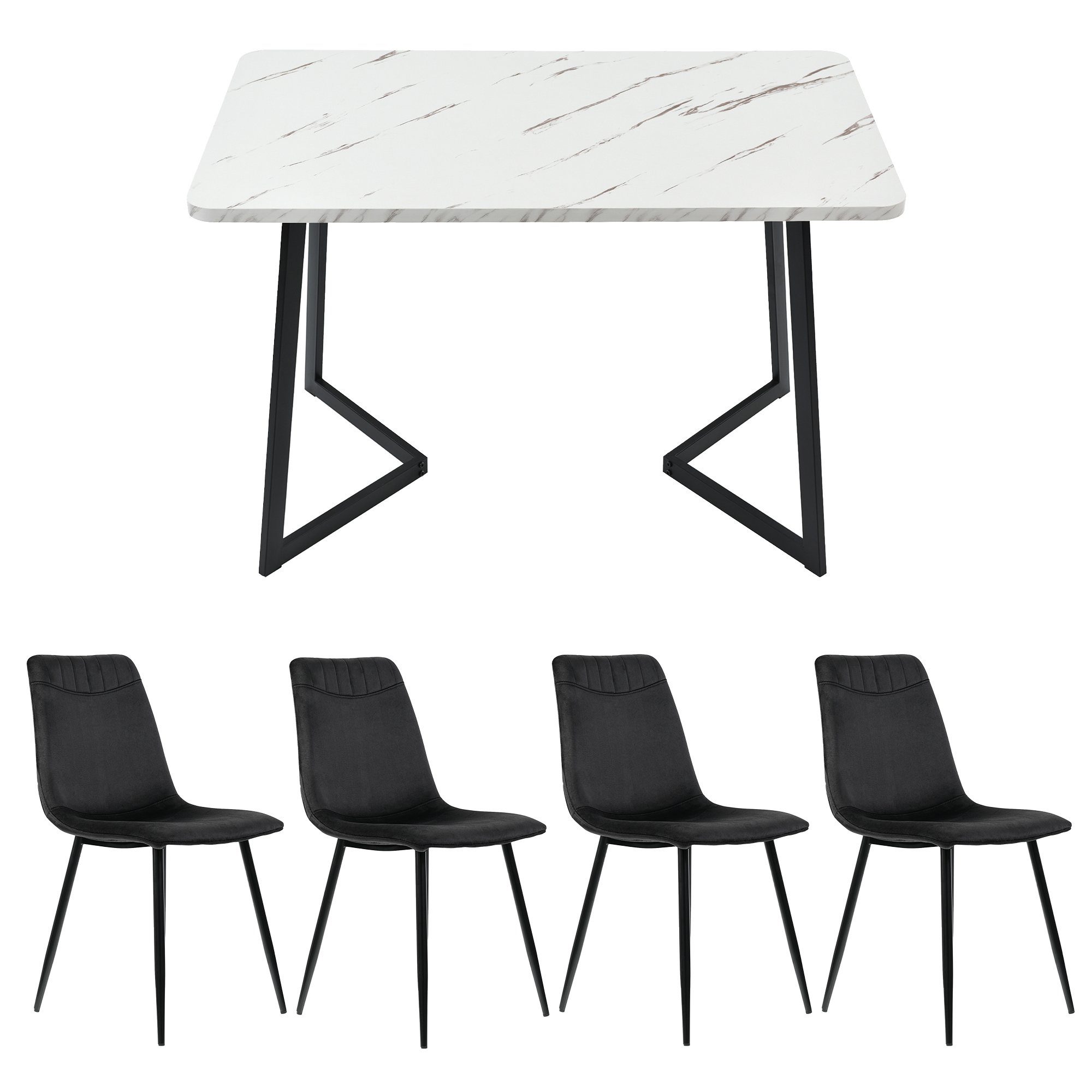 REDOM Essgruppe Esstisch mit 4 Stühlen Set, (Modernes Tisch- und Stuhlset, Marmor gemusterter Esstisch, 5-tlg., Klassische und elegante Stühle), Esstisch mit 4 Stühlen Set Küchen Tisch Esszimmerstuhl