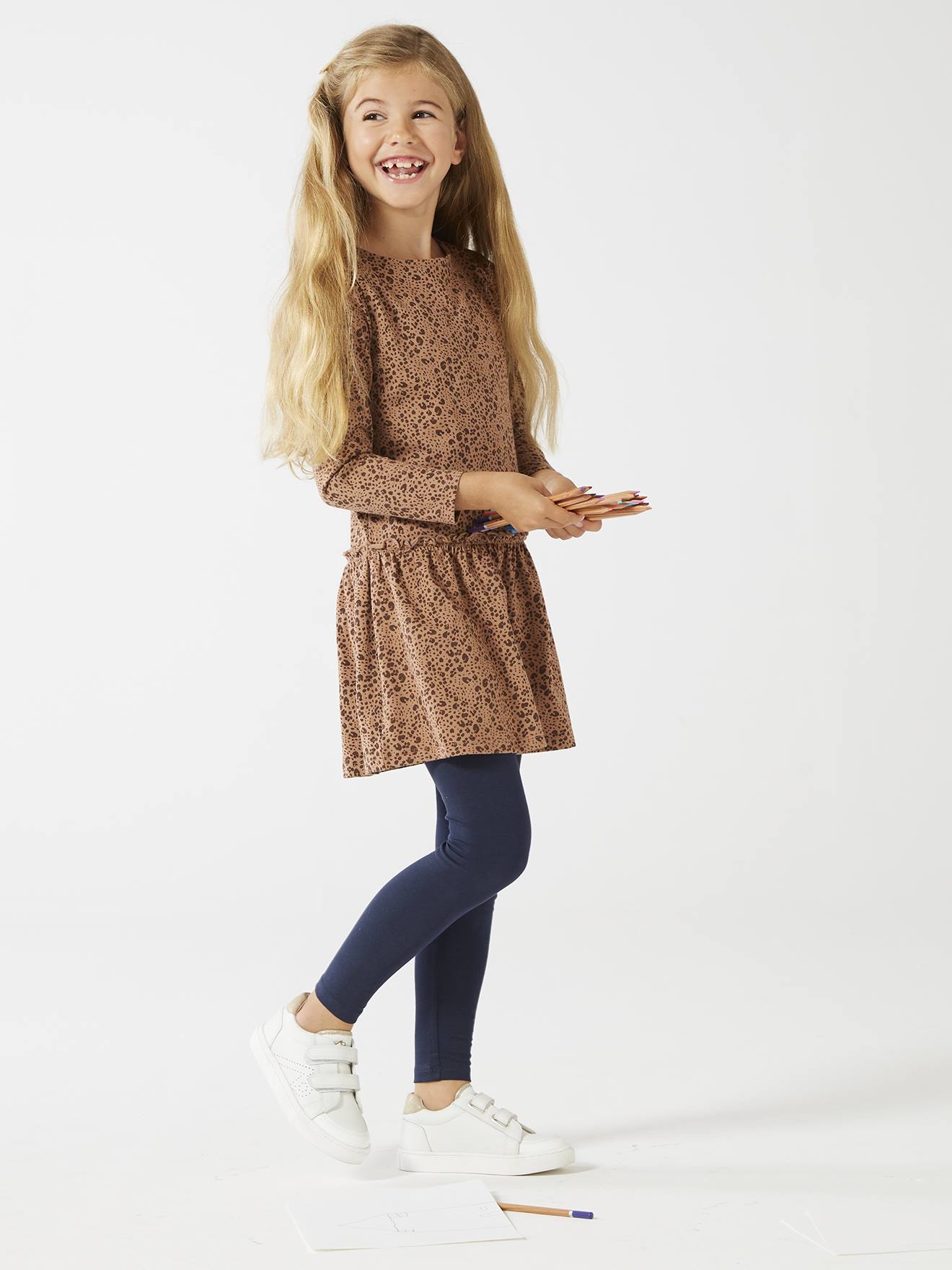 Robe Basics imprimée fille manches longues rose imprimé