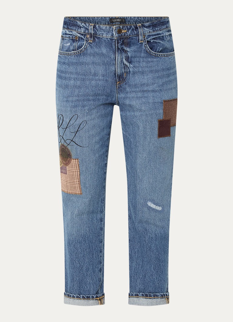 Calça jeans cropped de cintura alta e modelagem afunilada Ralph Lauren com lavagem média