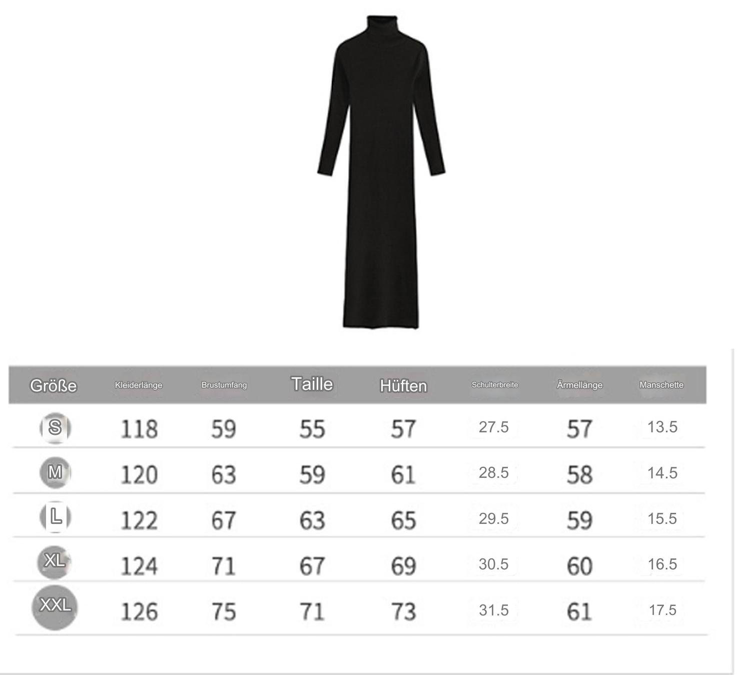 aikidio Stillkleid Einfarbiges, schlankes, sexy Langarm-Rollkragenkleid