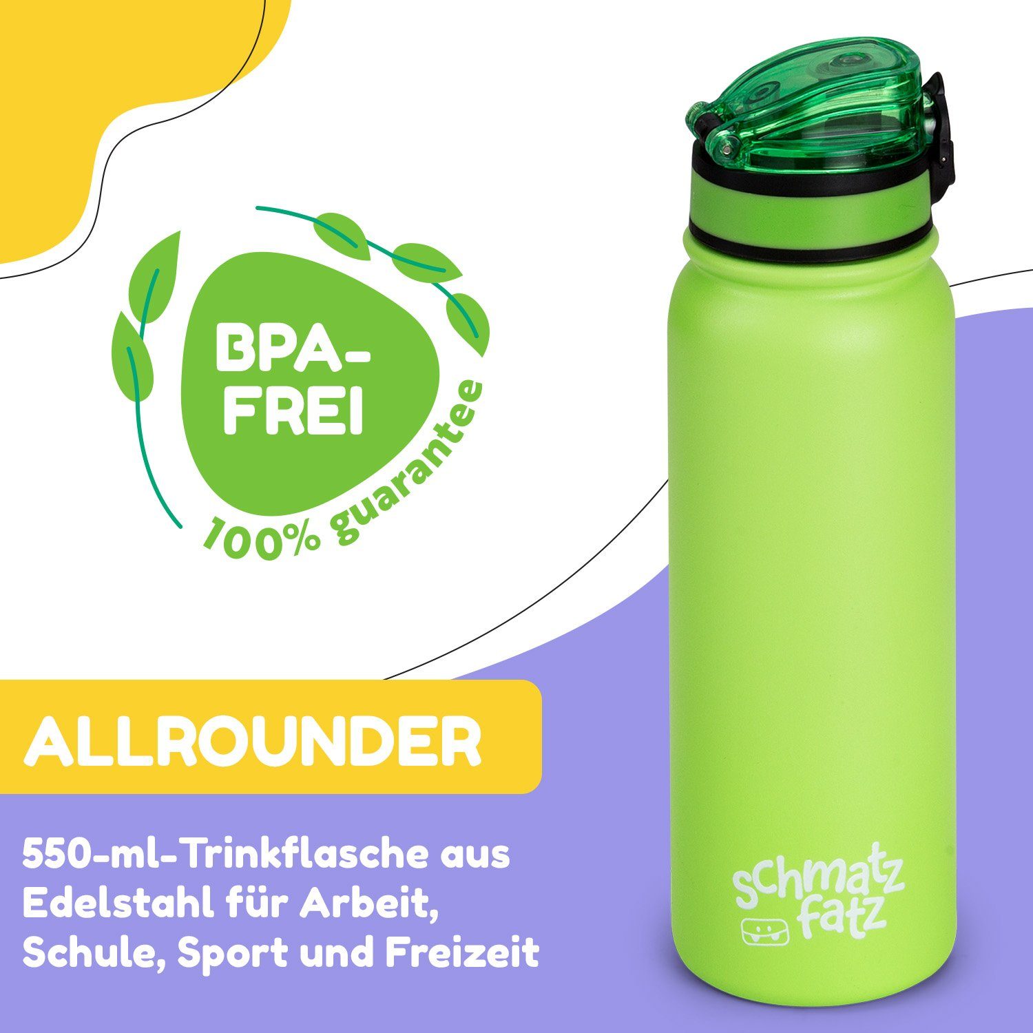 Klarstein Trinkflasche Wakaba Thermosflasche 550ml, Kinderflasche 550 ml Kindergarten Outdoor Schule Sport