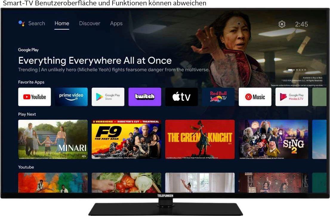 Telefunken D43V950M2CWH LED-Fernseher (108 cm/43 Zoll, 4K Ultra HD, Smart-TV, Dolby Atmos,USB-Recording,Google Assistent,Android-TV)