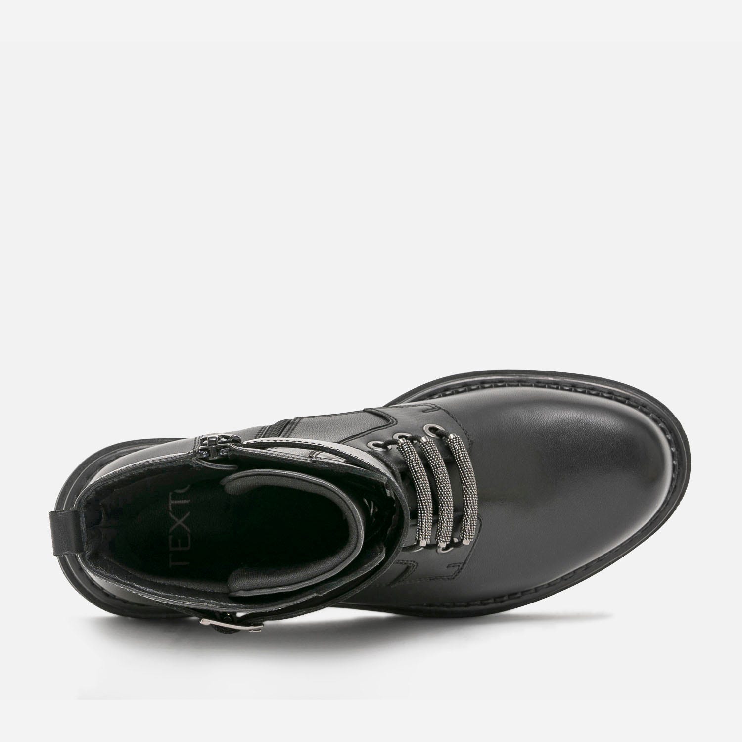 Bottine TEXTO noire en cuir avec bride et perles