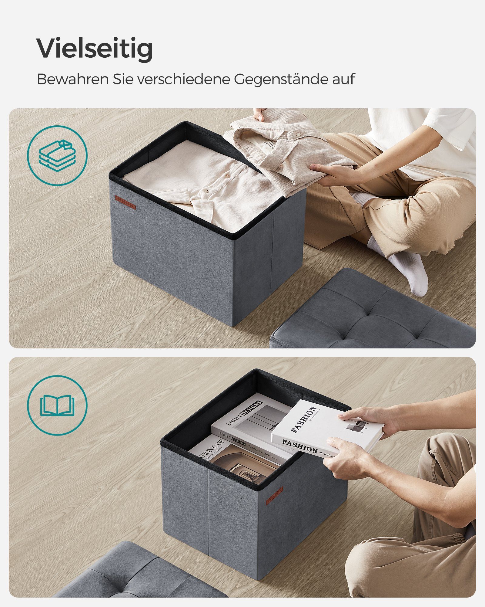 SONGMICS Sitzhocker, Aufbewahrungsbox mit Deckel, bis 130 kg belastbar