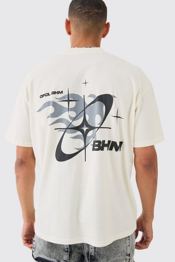 Kastiges Oversize T-Shirt mit Bhm Flammen-Print