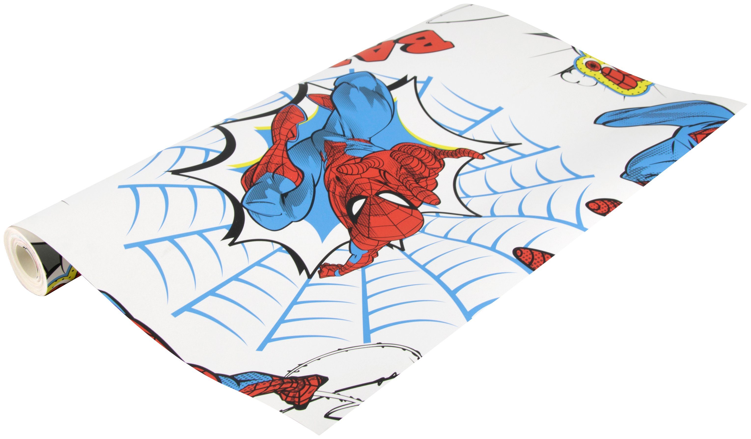 Papiertapete Spiderman Pow!, (1 St), Blau/Weiβ - 10mx53cm