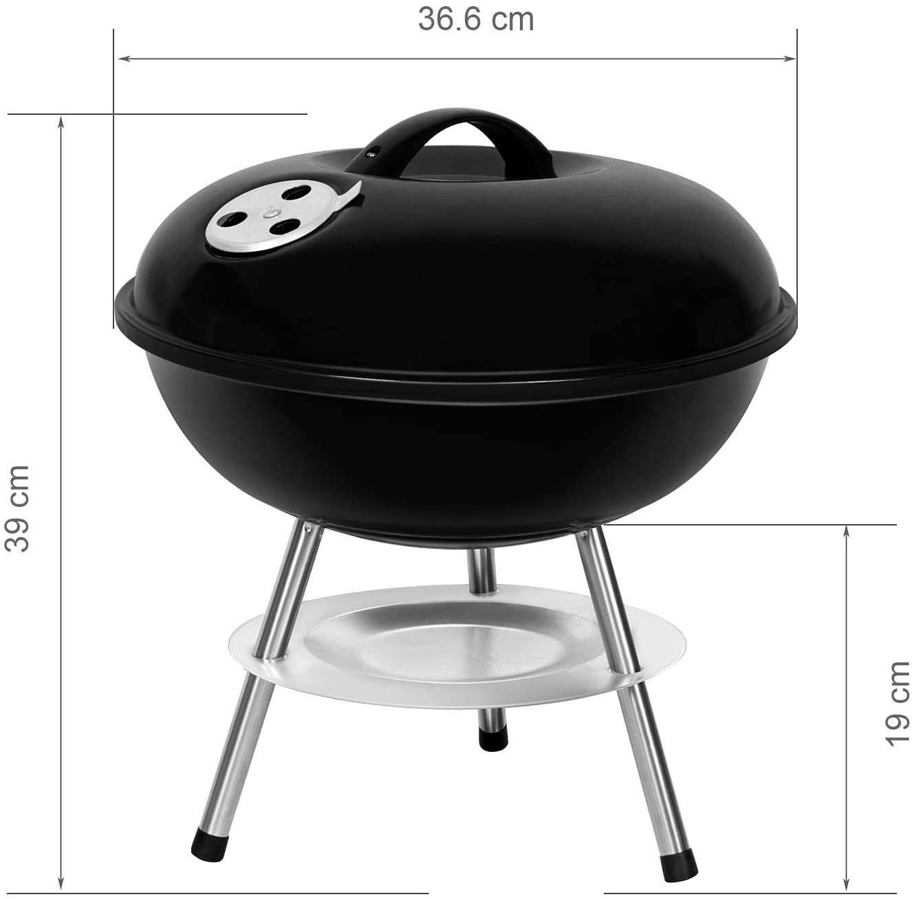 SunJas Holzkohlegrill Kugelgrill CA, Hoch: 37cm(S); 70cm(L), mit Deckel, mit Rädern(CA-20, Groß)