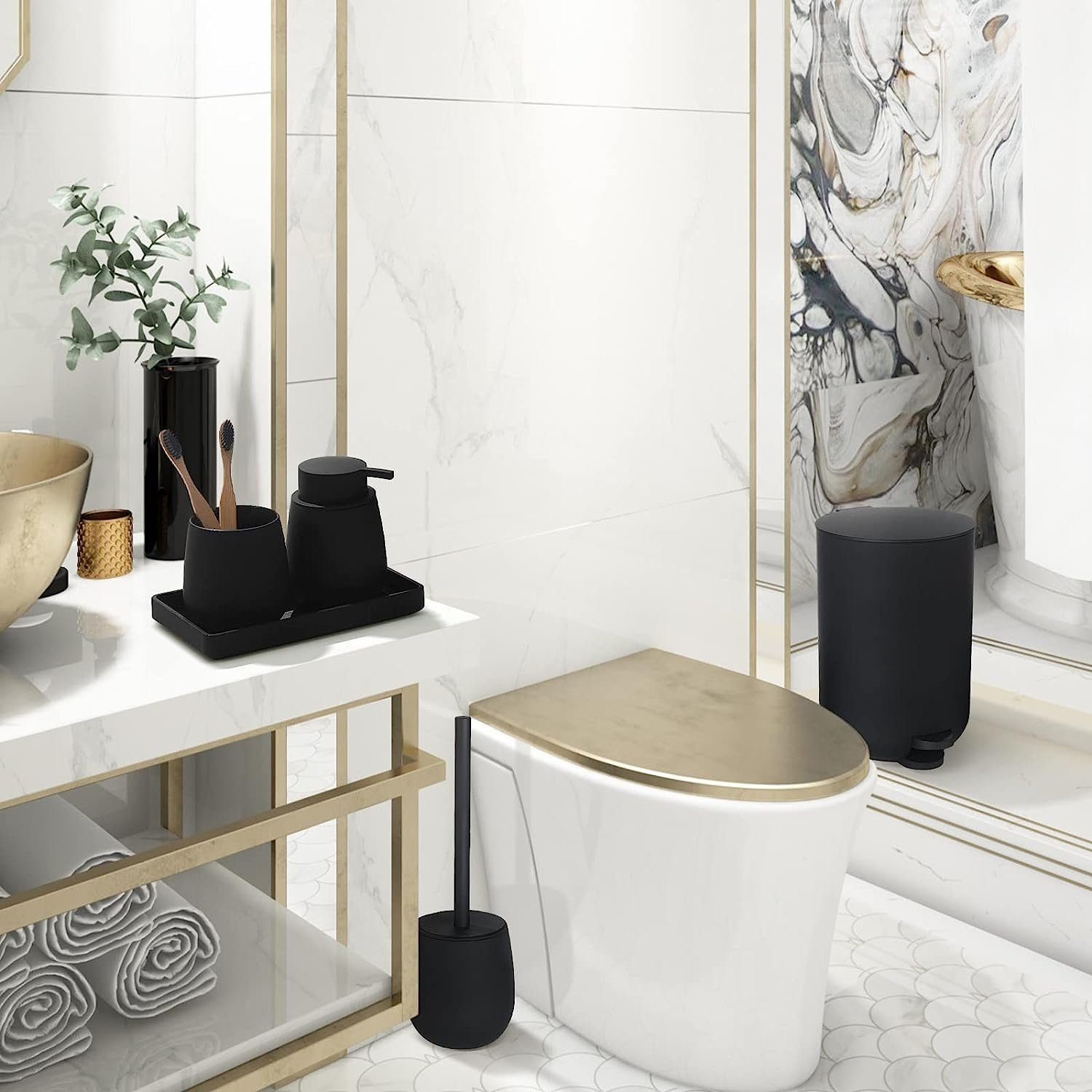 KOMIRO Badezimmer-Set 5-teiliges Badezimmer-Dekorationsset,Schwarz