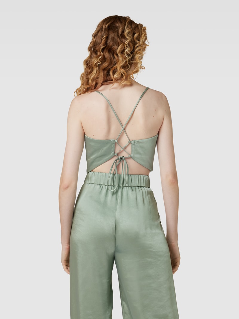 Crop Top mit Wasserfall-Ausschnitt in khaki meliert