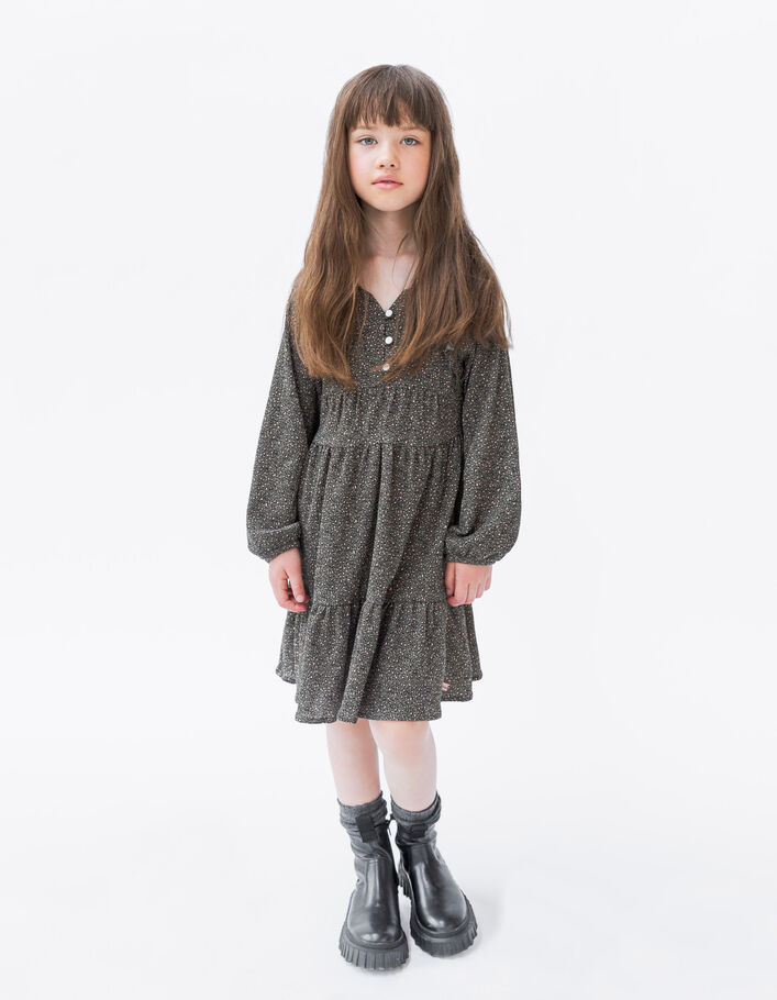 Robe kaki imprimé léopard-coeurs fille