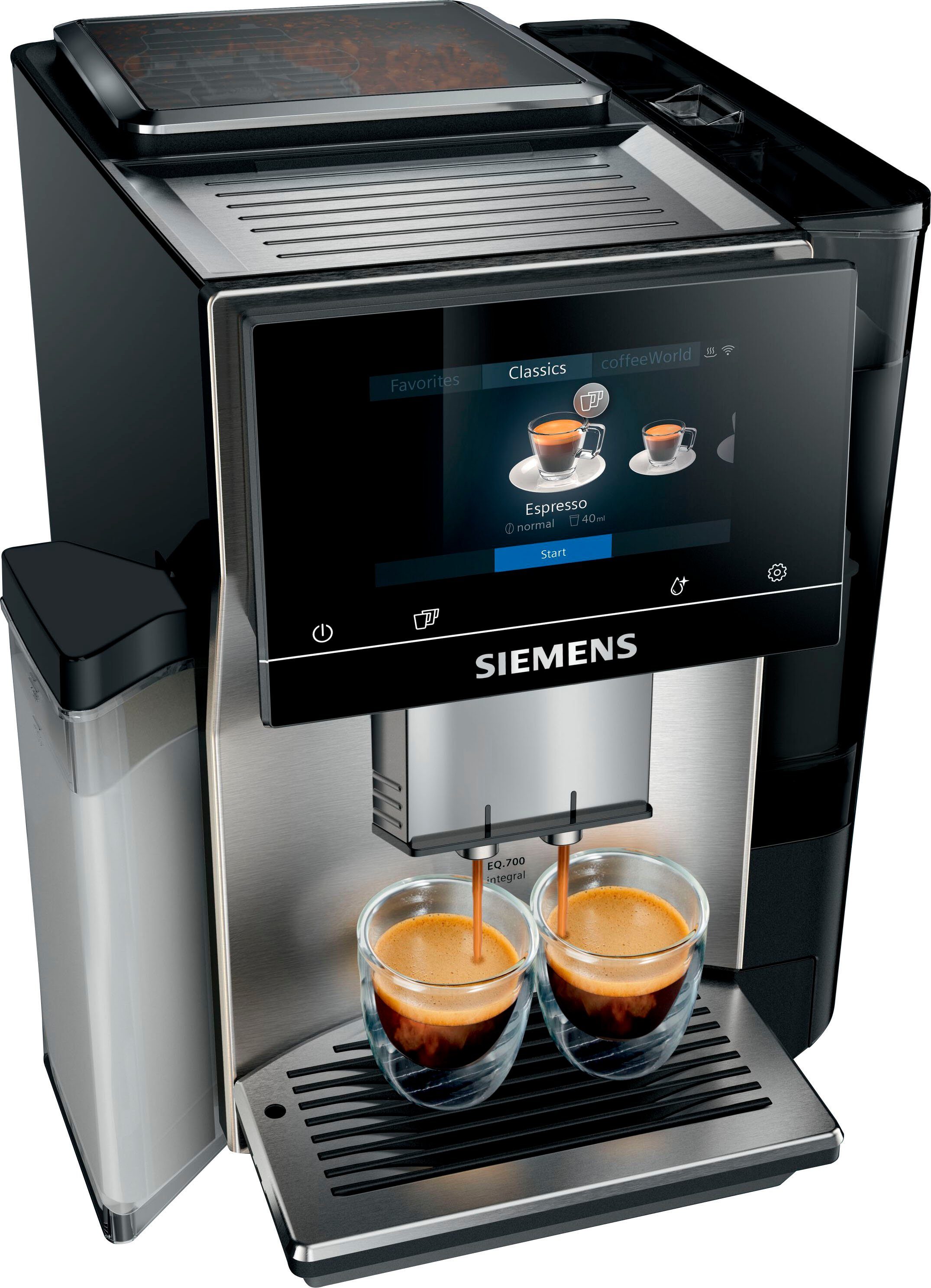 SIEMENS Kaffeevollautomat EQ.700 integral - TQ707D03, Full-Touch-Display, bis zu 30 individuelle Kaffee-Favoriten