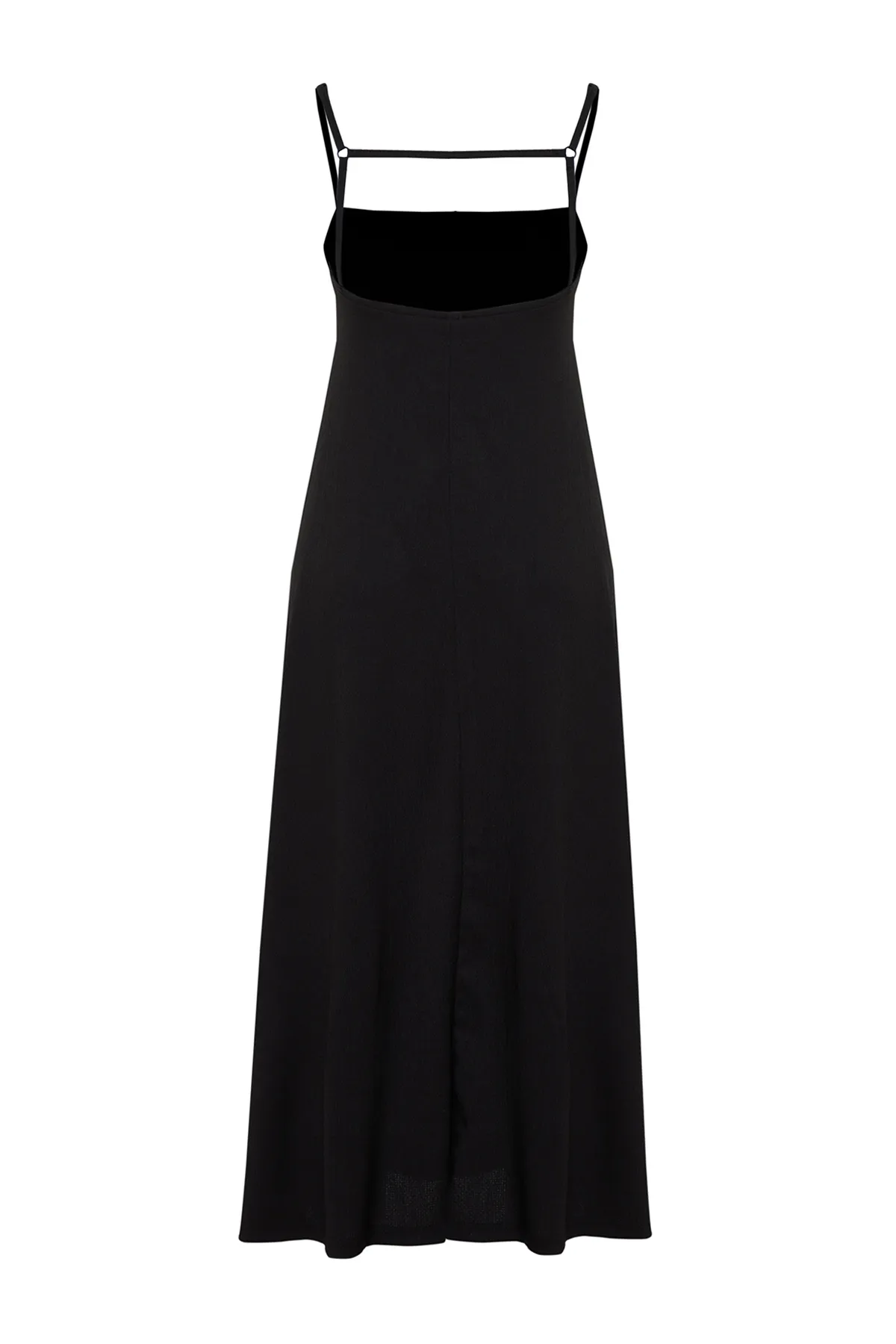 Trendyol Collection  Schwarzes A-Linien-Maxikleid aus gedrehtem/strukturiertem Strick mit Trägern TWOSS24EL00060