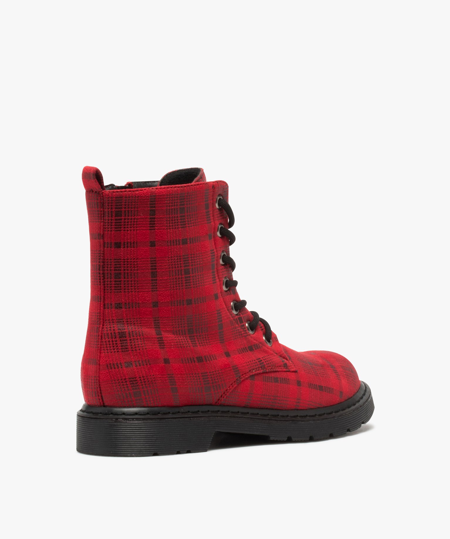 Boots femme rangers à semelle crantée et dessus fantaisie rouge | GEMO