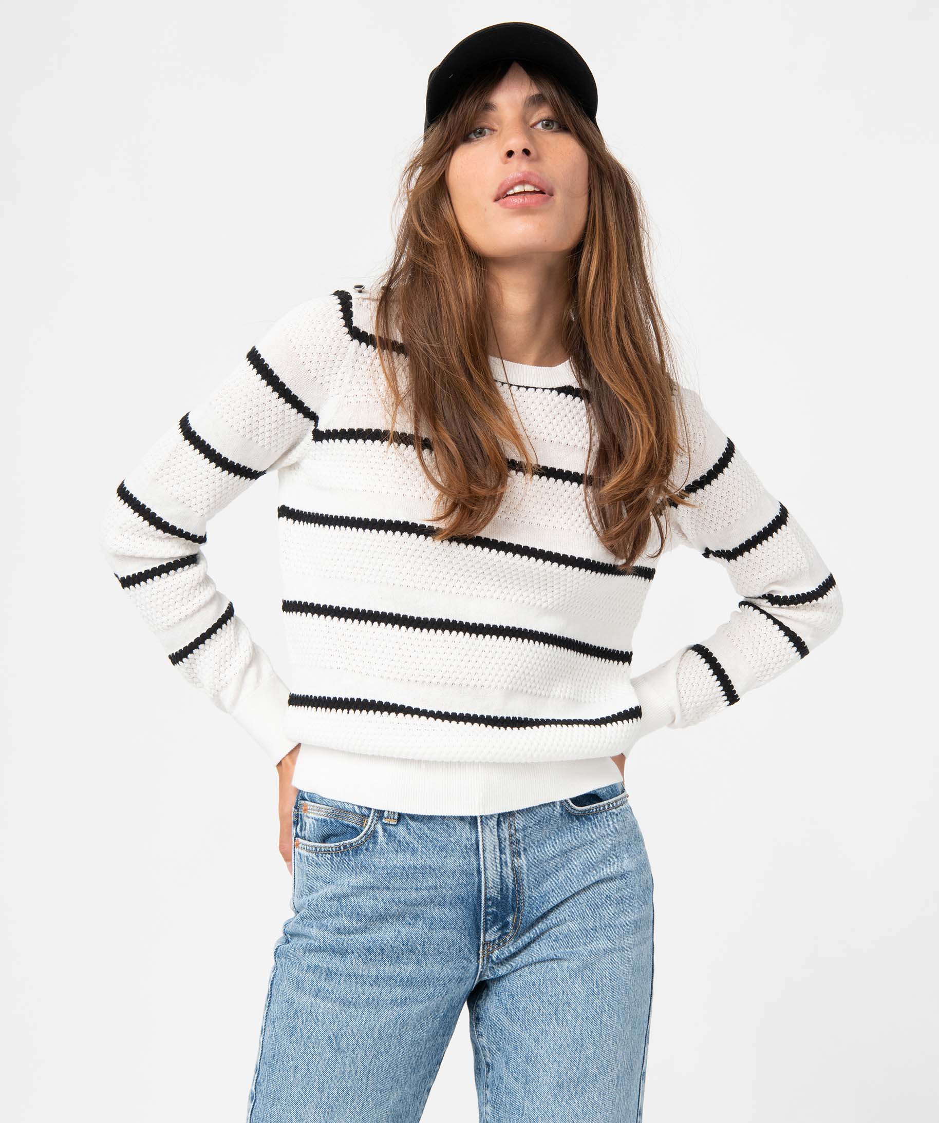 Pull femme en maille fantaisie rayée raye | GEMO