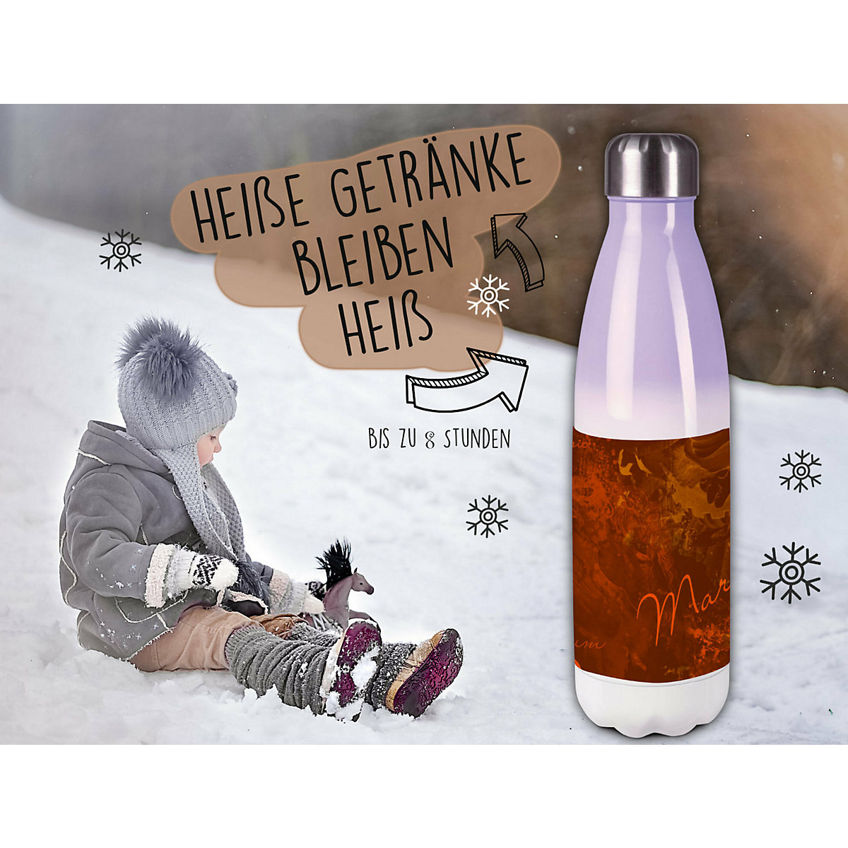Edelstahl Kinder Thermoflasche / Trinkflasche bunt Traum Farbe braun Spülmaschinenfest, Auslaufsicher, Bruchfest, Doppelwandig, Für Heißgetränke geeignet, Mit Deckel, Isoliert