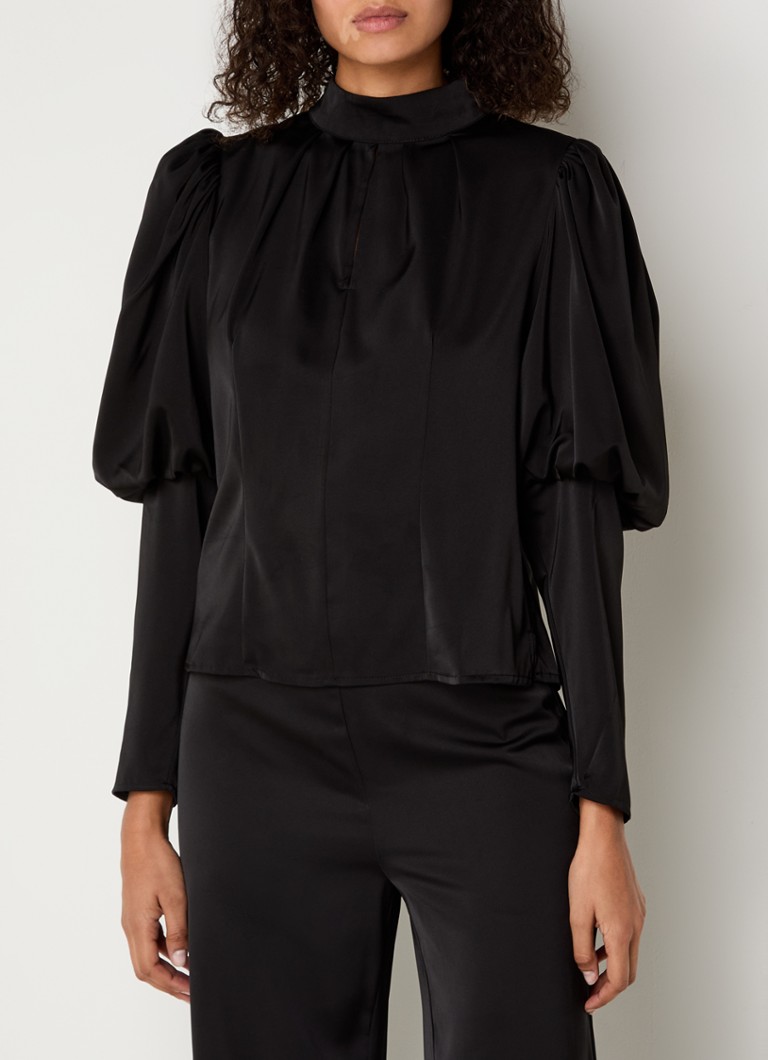 Co'Couture Adna satin tunic with backless design and puff sleeves
