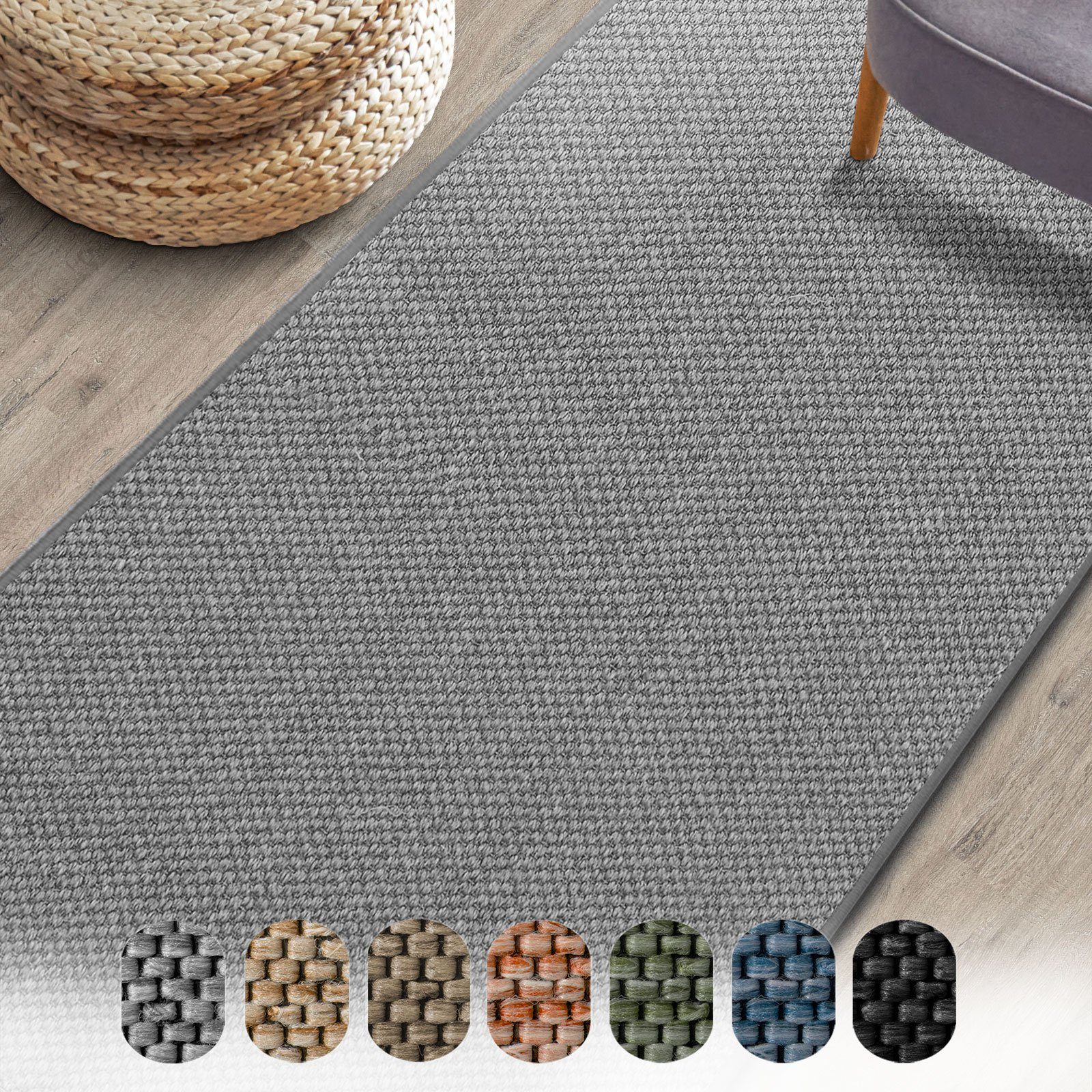 Läufer Haifa, Teppichläufer in verschiedenen Größen & Farben, Wohnteppich, Karat, rechteckig, Höhe: 3.5 mm, Sisaloptik