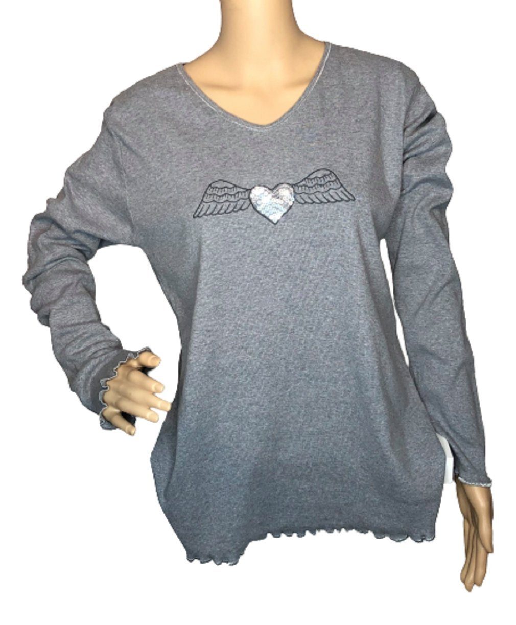 Collection Linique Umstandsshirt 22905 grau Langarm Pailletten