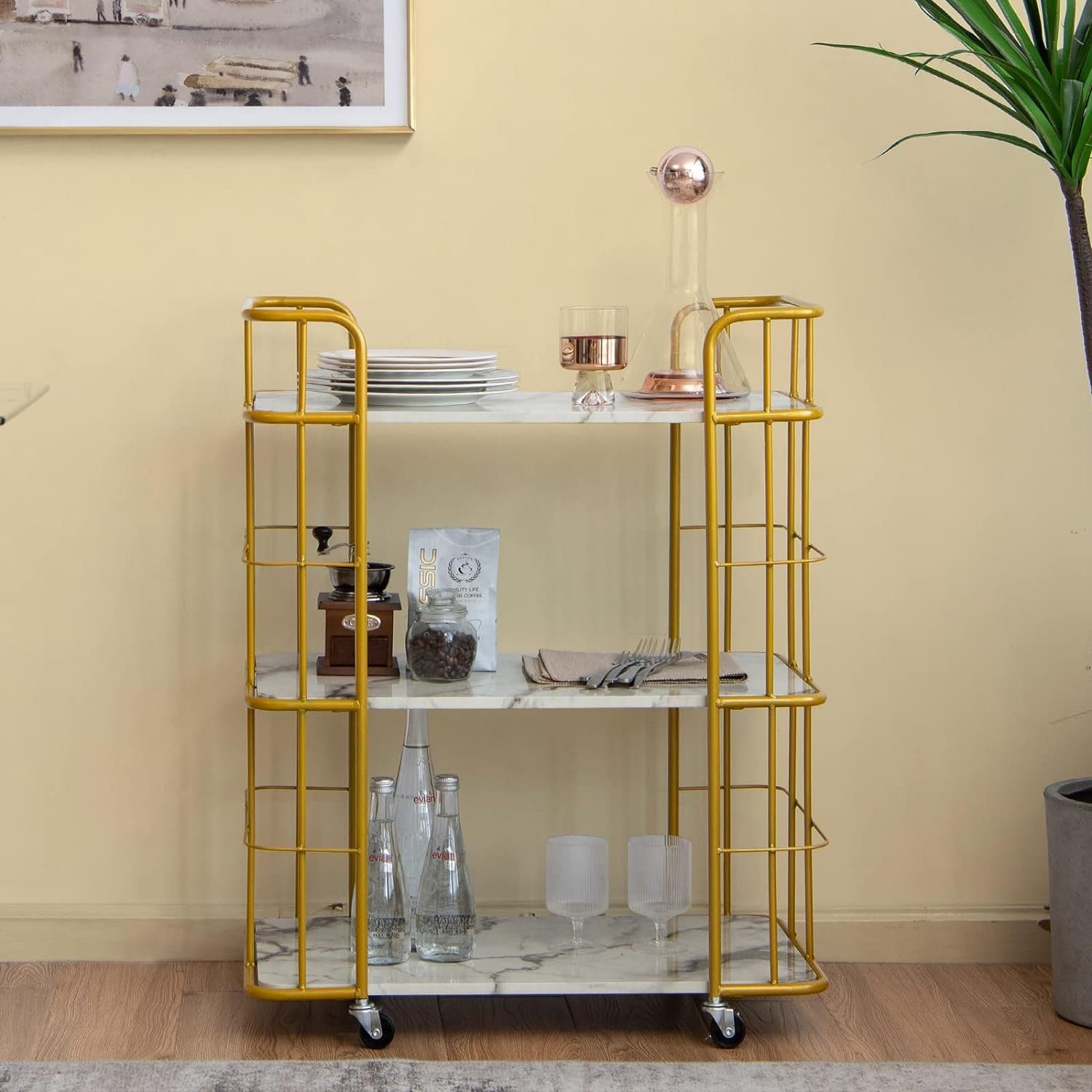 KOMFOTTEU Servierwagen 3-stöckiger Rollwagen, 66 x 40 x 82 cm