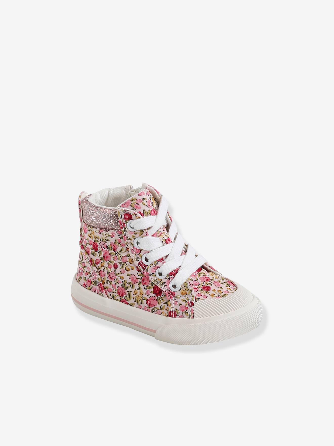 Baskets montantes lacées et zippées bébé rose