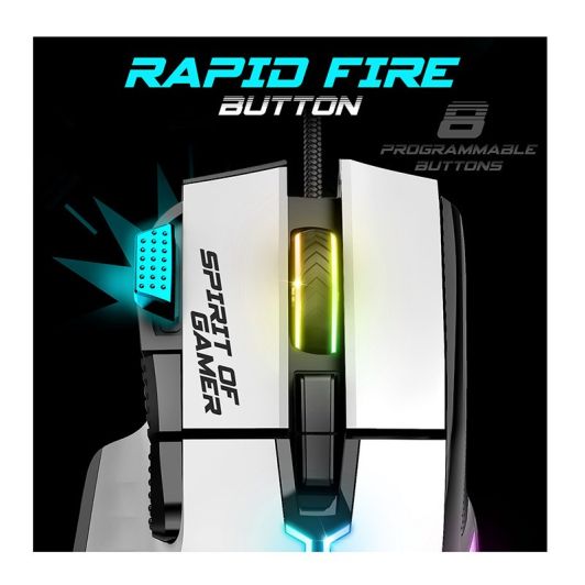 Mouse de gaming SPIRIT OF GAMER Alb – 12800 DPI / 8 Butoane Programabile / Rapid Fire