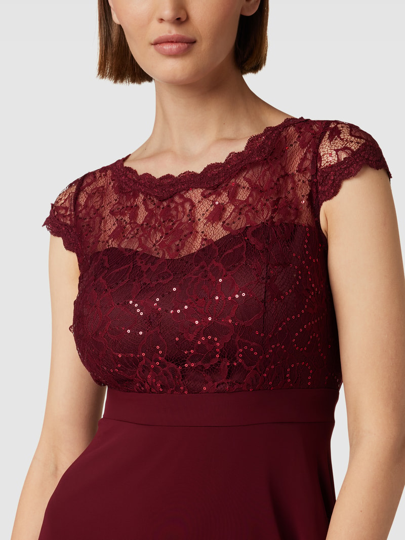 Cocktailkleid mit Häkelspitze-Besatz in dunkelrot