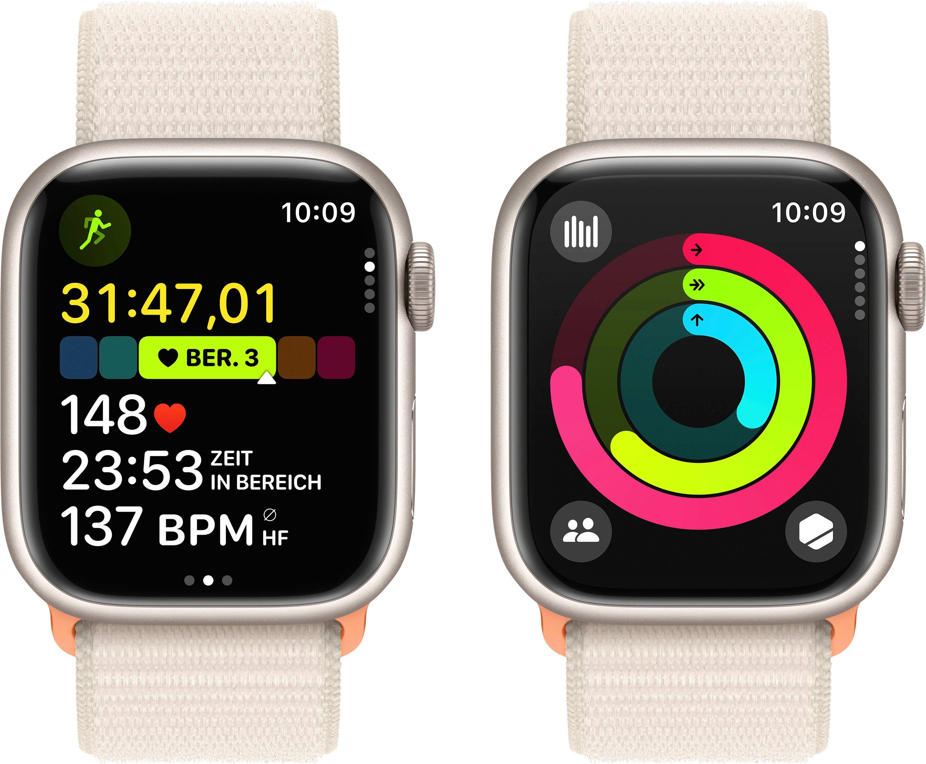 Apple Watch Series 9 GPS + Cellular 41mm Aluminium Smartwatch (4,1 cm/1,61 Zoll, Watch OS 10), Sport Loop