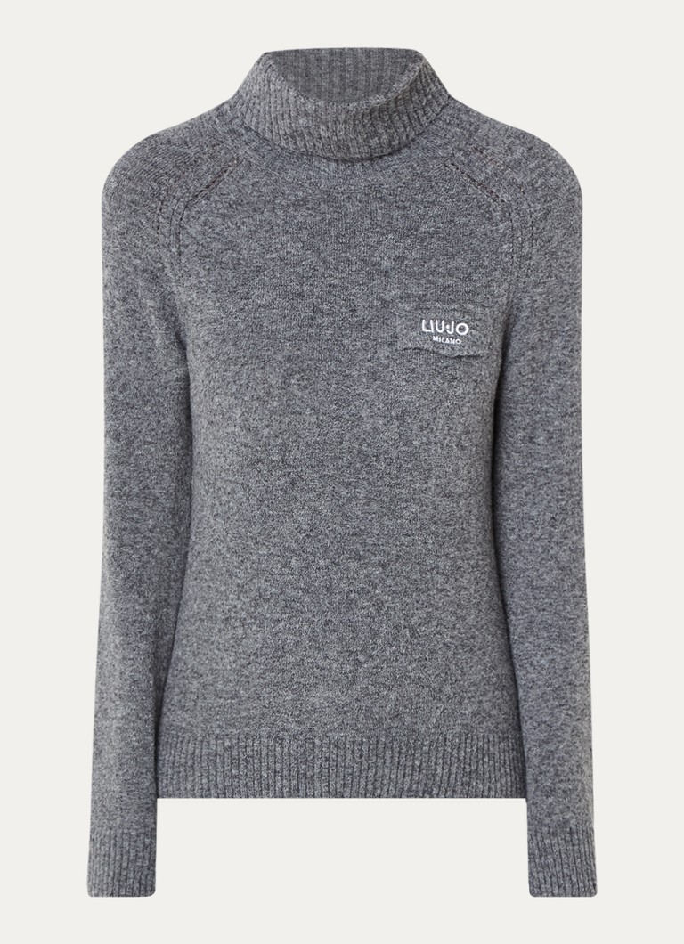 Sweter Liu Jo z cienkiej dzianiny z domieszką wełny alpaki, z haftowanym logo.