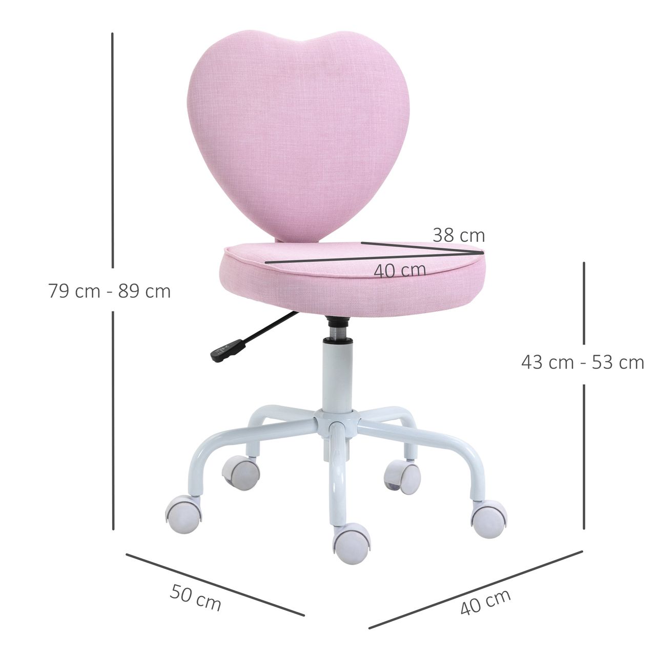 HOMCOM Stuhl Chefsessel Drehstuhl Computerstuhl Polsterung Rosa Leinenstoff 40 x 50 x 79-89 cm