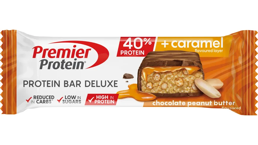 Premier Protein BAR DELUXE – der leckere Protein-Snack mit der extra Genuss-Schicht. Erdnuss Geschmack 50 g