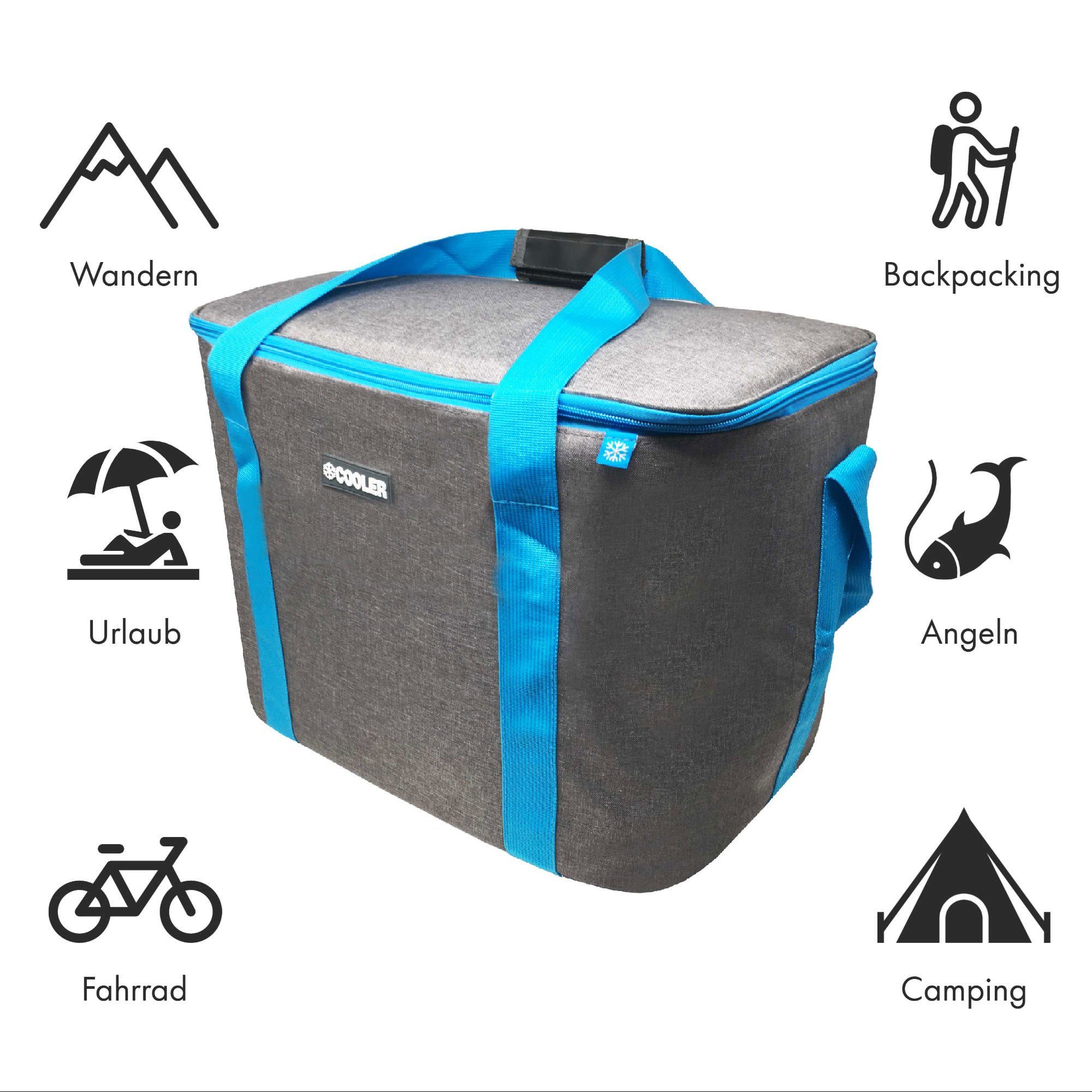 ToCi Kühltasche 36 Liter große Kühltasche Kühlbox Thermotasche Camping Dunkel-Grau
