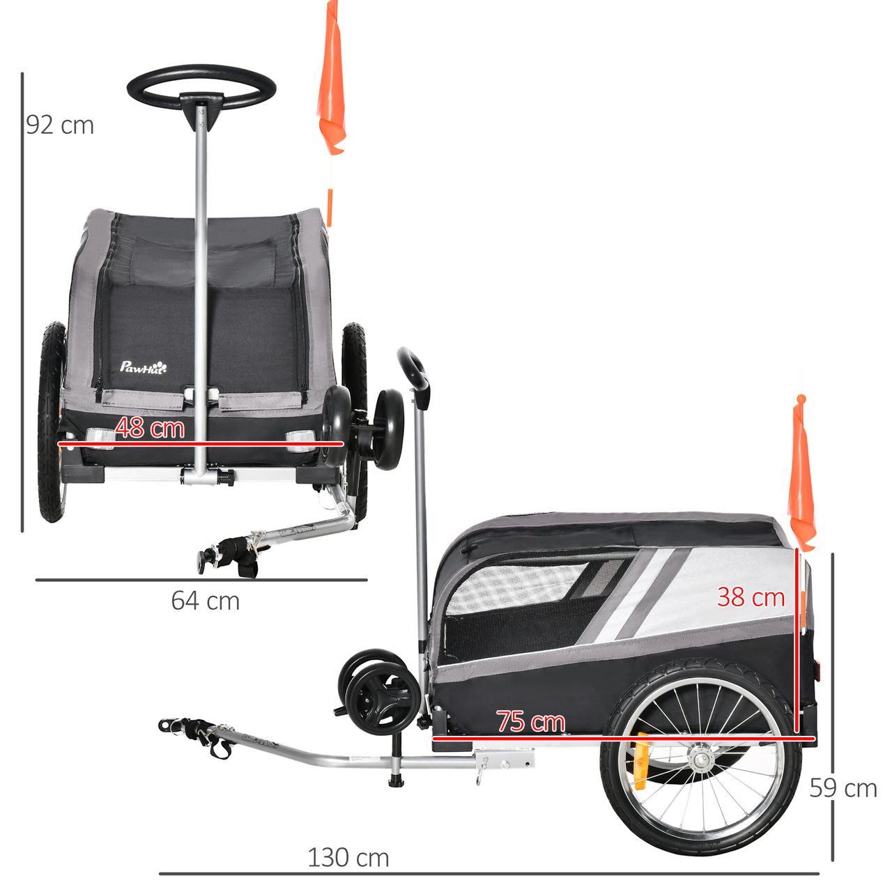 PawHut 2-in-1 Hundeanhänger Trolley für Haustier Lastenanhänger Schwarz Silber