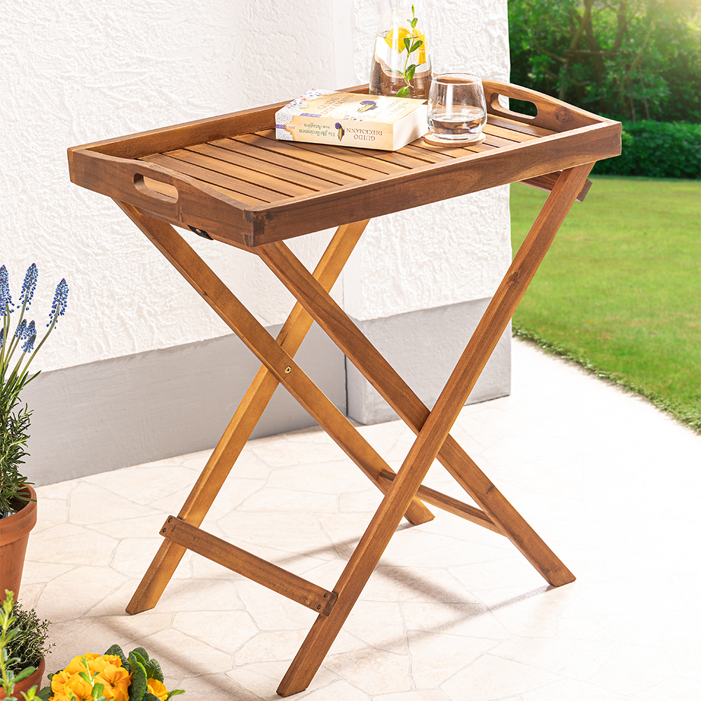 HC Garten & Freizeit faltbarer Gartentablett-Tisch aus Akazieholz