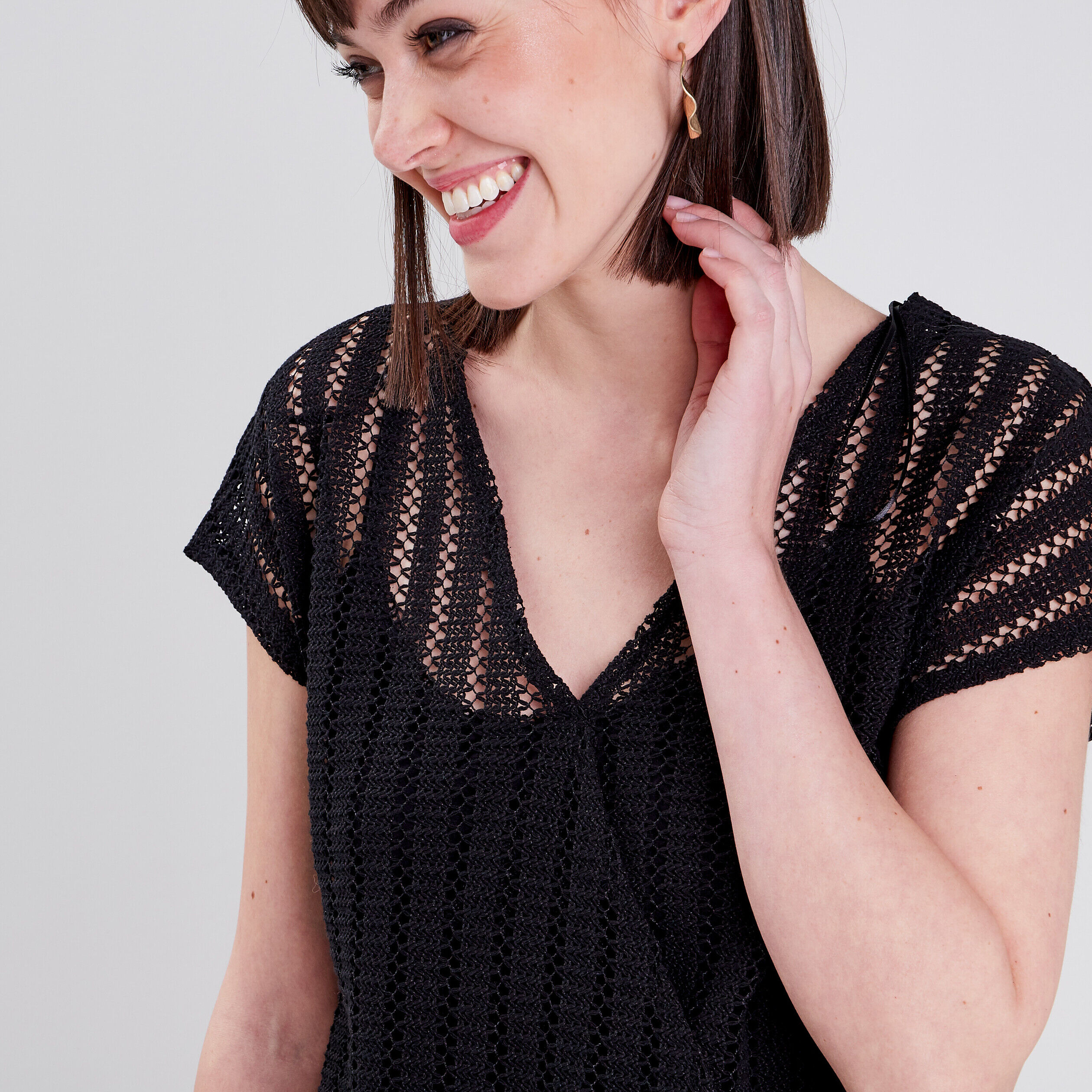 T-shirt manches courtes noir femme | Cache Cache