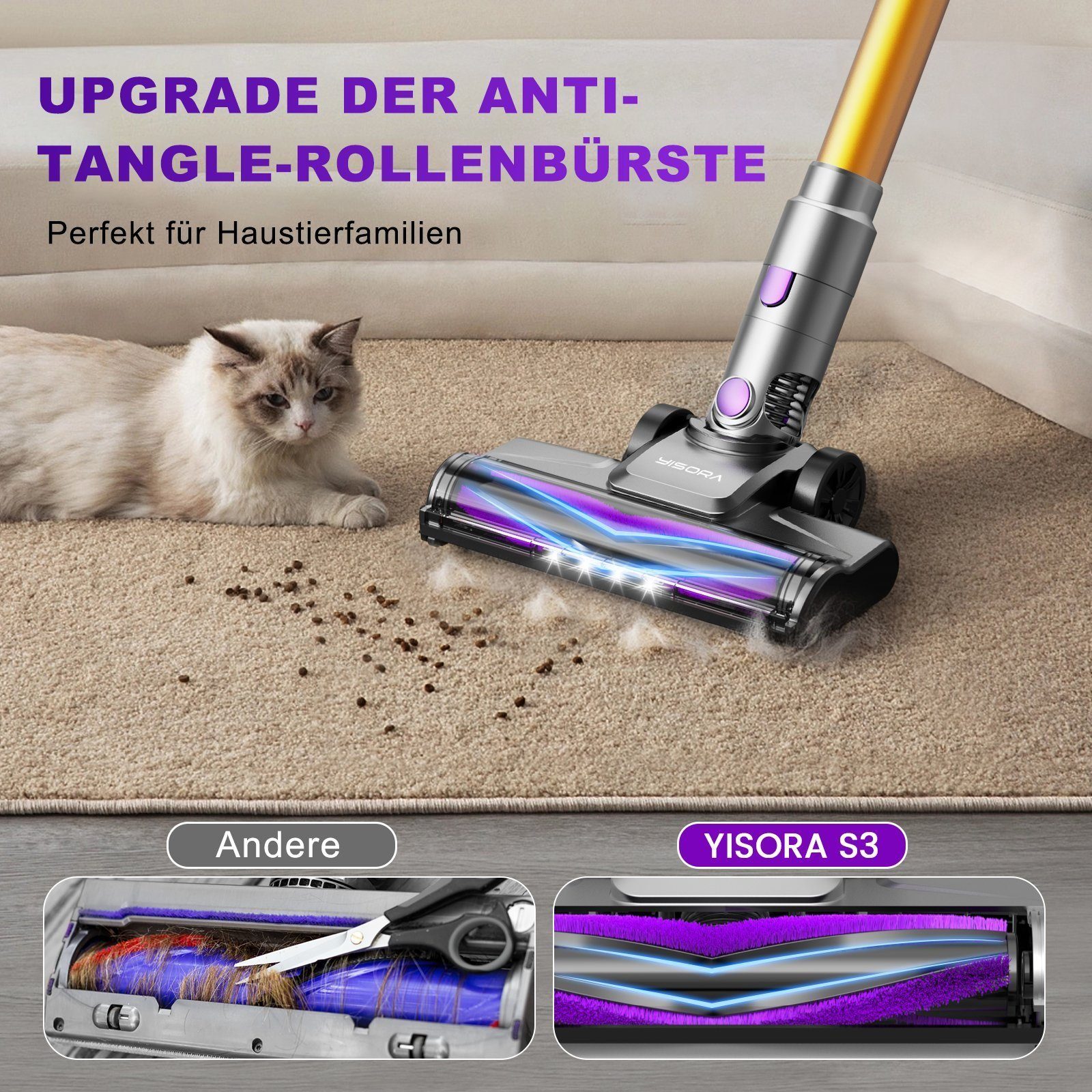 YISORA Akku-Hand-und Stielstaubsauger staubsauger 33000pa,1.2L Staubbehälter, Akku-Staubsauger