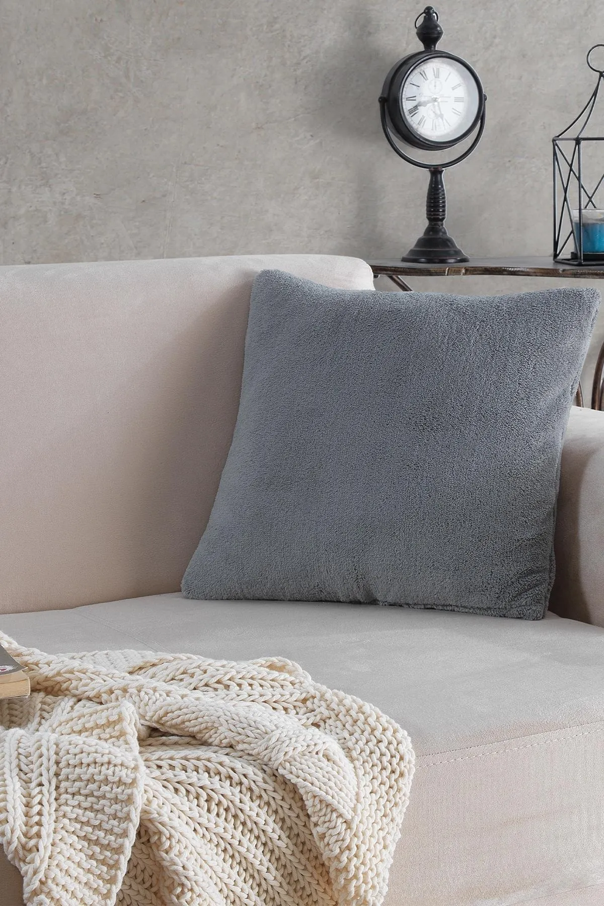 MaisonArt  Sofa | 1 Stück grauer Welsoft-Kissenbezug, 44 x 44 cm