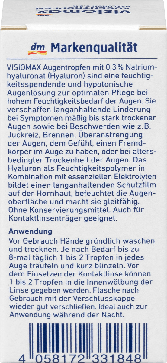 Augentropfen mit 0,3% Hyaluron, ohne Konservierungsmittel, 10 ml