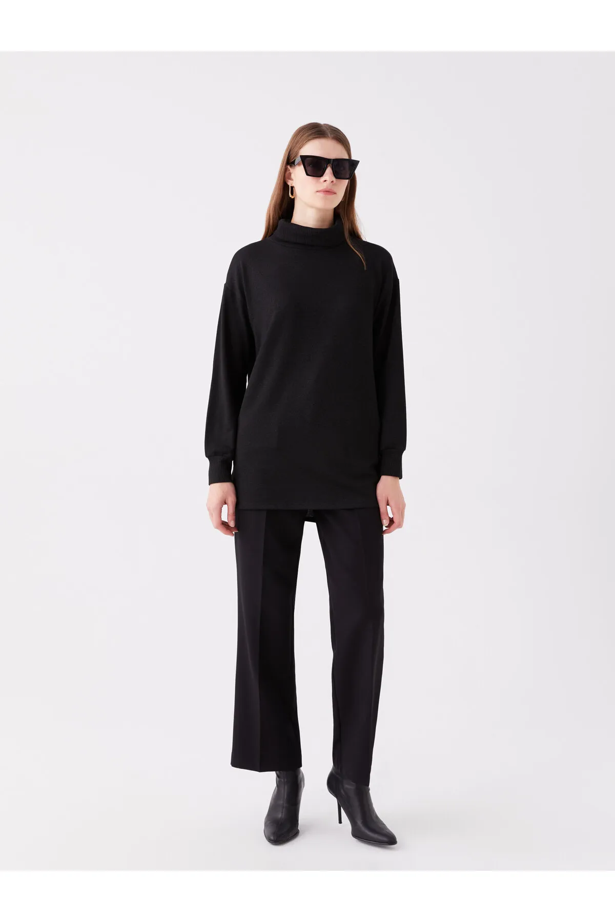 LC Waikiki  Rollkragenpullover, einfarbig, langärmlig, übergroße Damen-Tunika