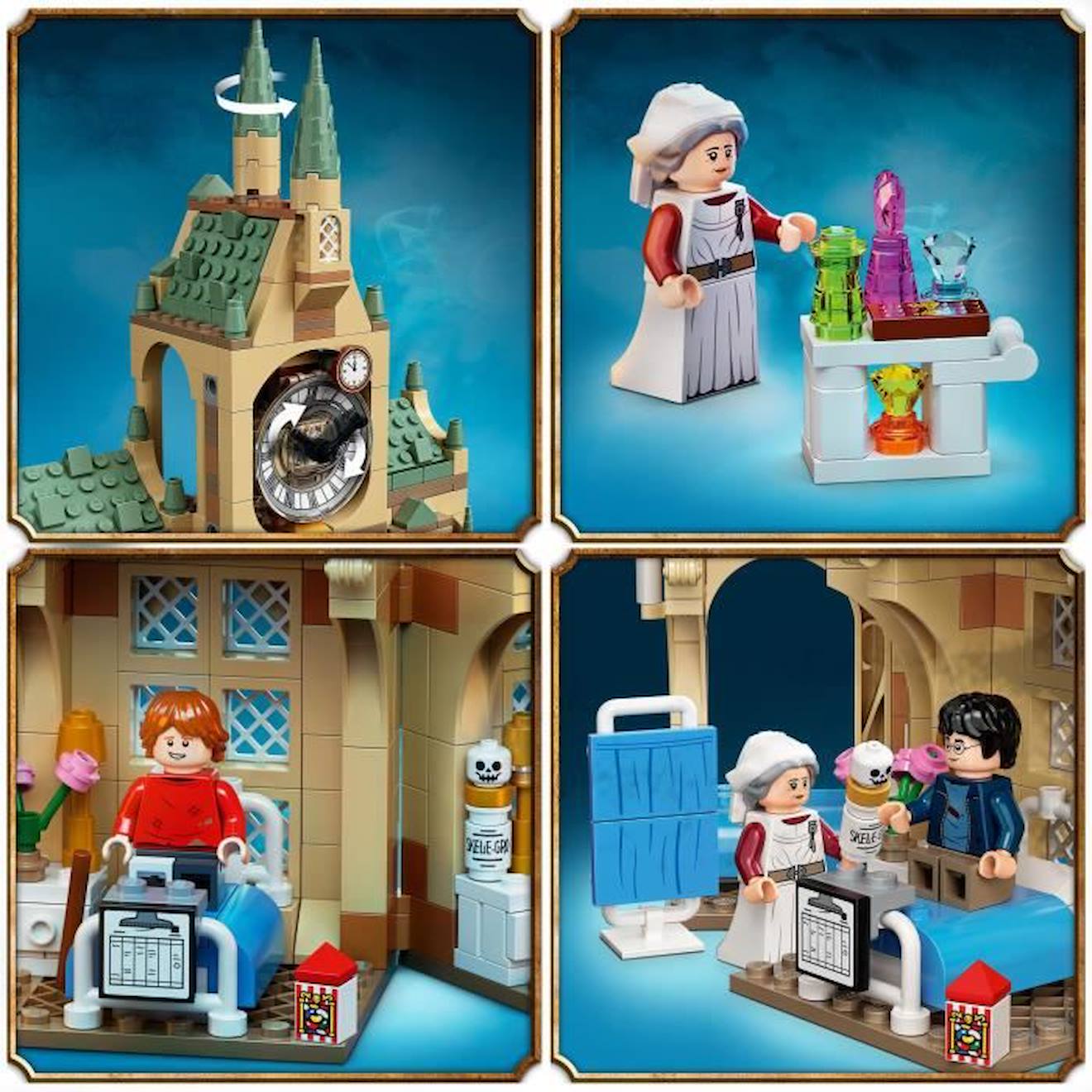 LEGO 76398 Harry Potter L’Infirmerie De Poudlard, Jouet Château et Tour de l'Horloge, Figurine Harry, Hermione, Ron, Enfants 8 Ans marron